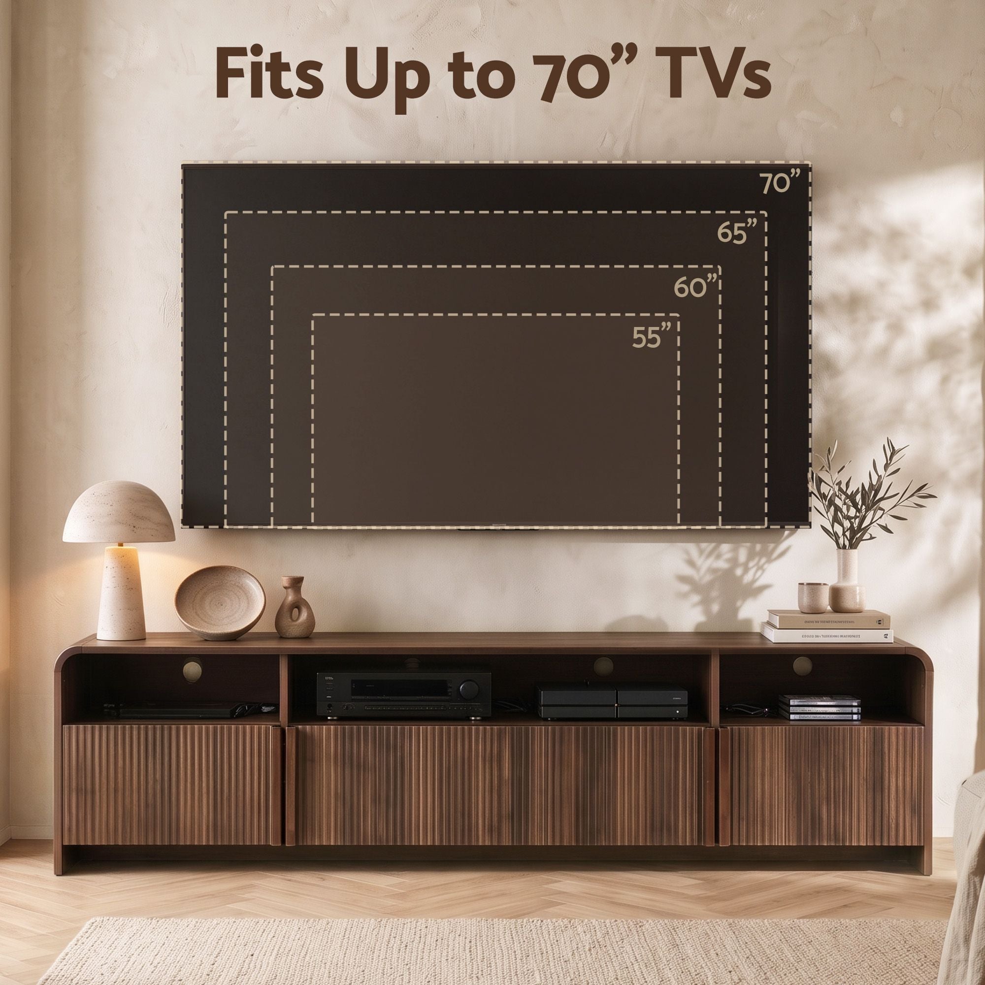 Artiss 180cm TV Unit Storage Cabinet Shelf Fluted Front Rounded Edge Anti-tip Kit Walnut Bedworld