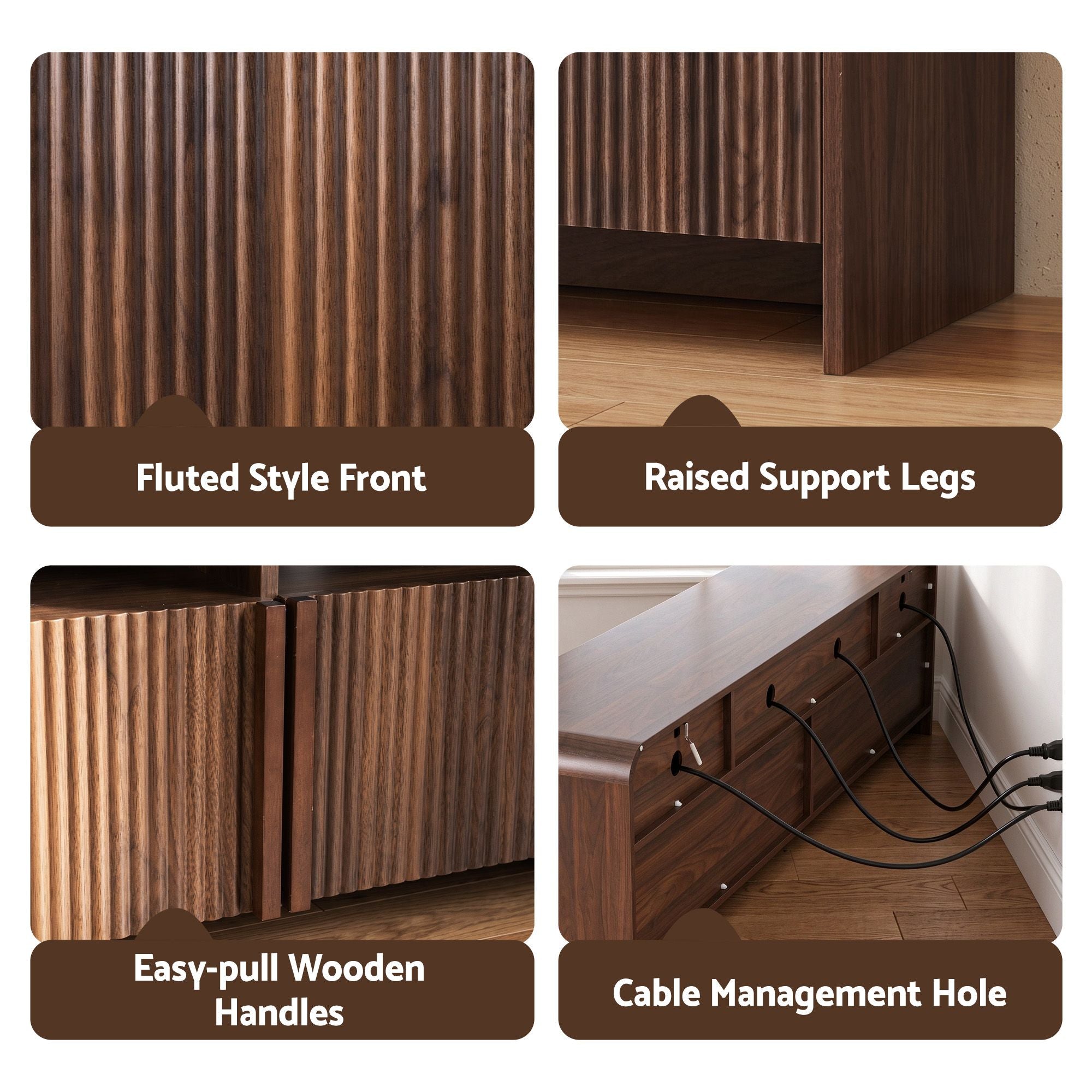 Artiss 180cm TV Unit Storage Cabinet Shelf Fluted Front Rounded Edge Anti-tip Kit Walnut Bedworld