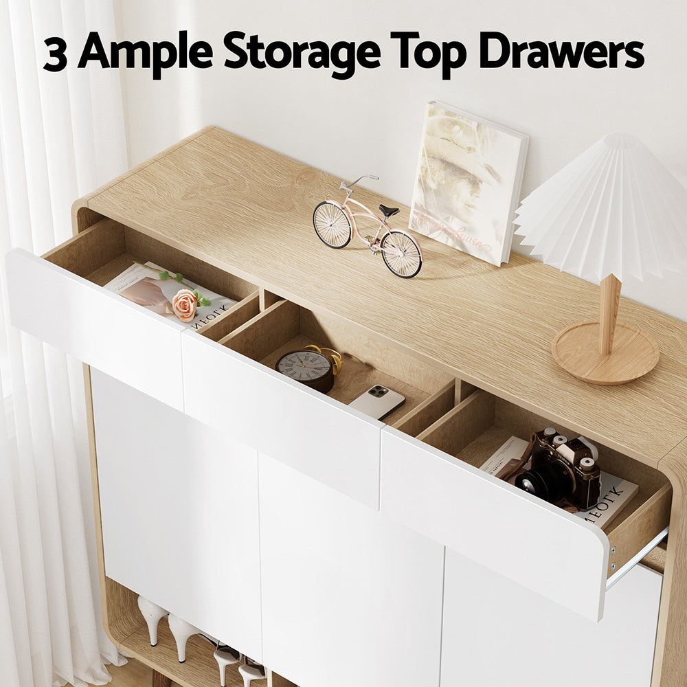 Artiss Shoe Rack Cabinet 25 Pairs Storage Cupboard Pine&White