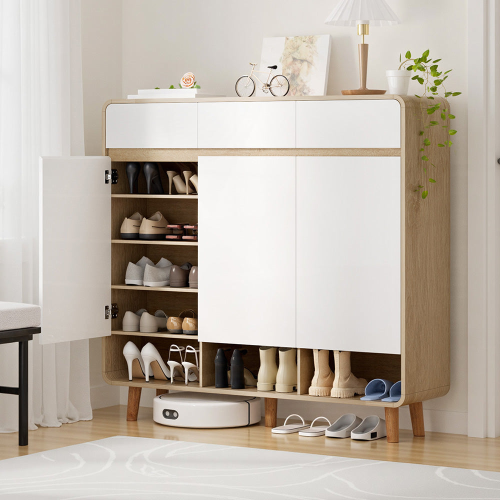 Artiss Shoe Rack Cabinet 25 Pairs Storage Cupboard Pine&White