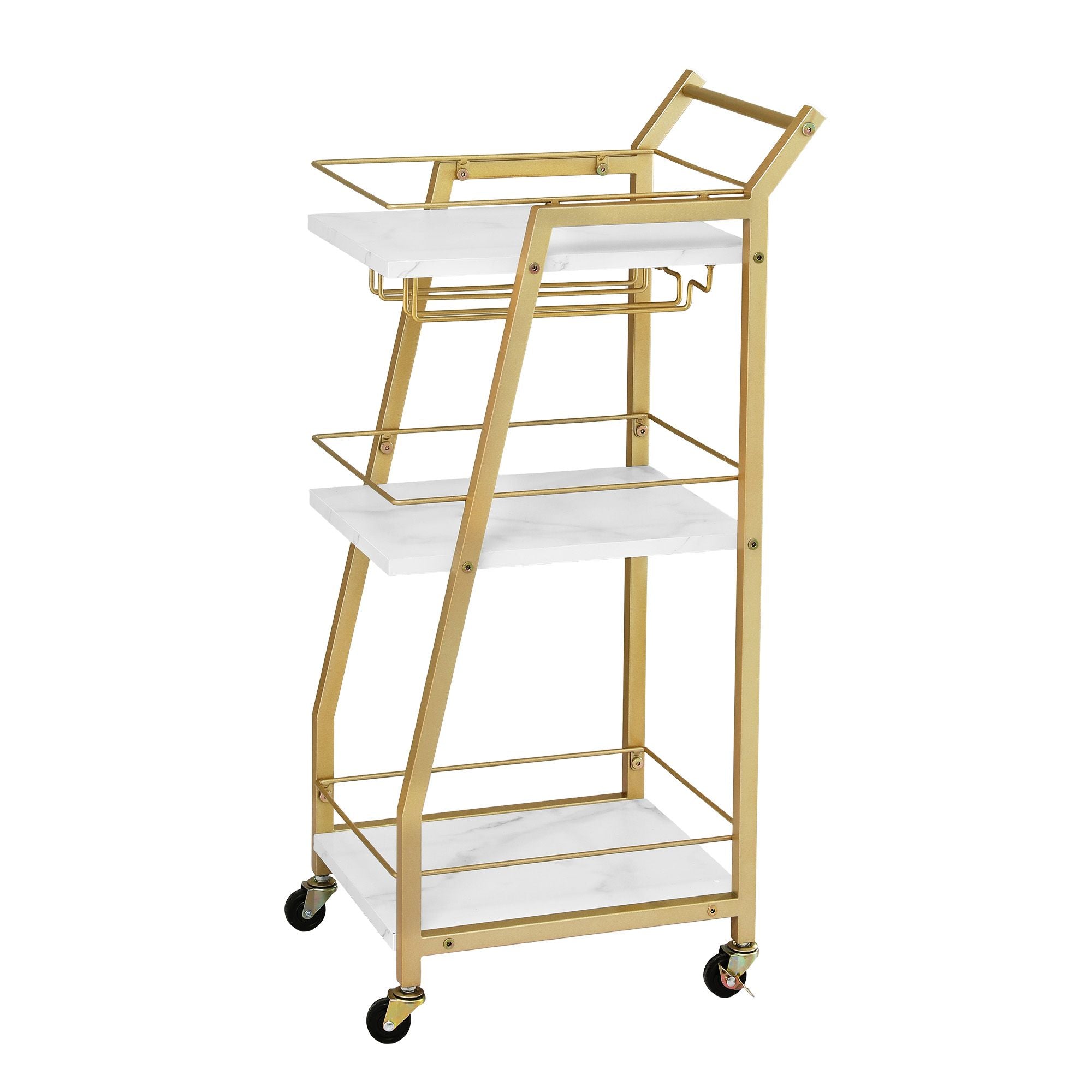 Artiss Bar Cart Trolley Kitchen Island Serving Wine Glass Holder Marble 41cm Bedworld