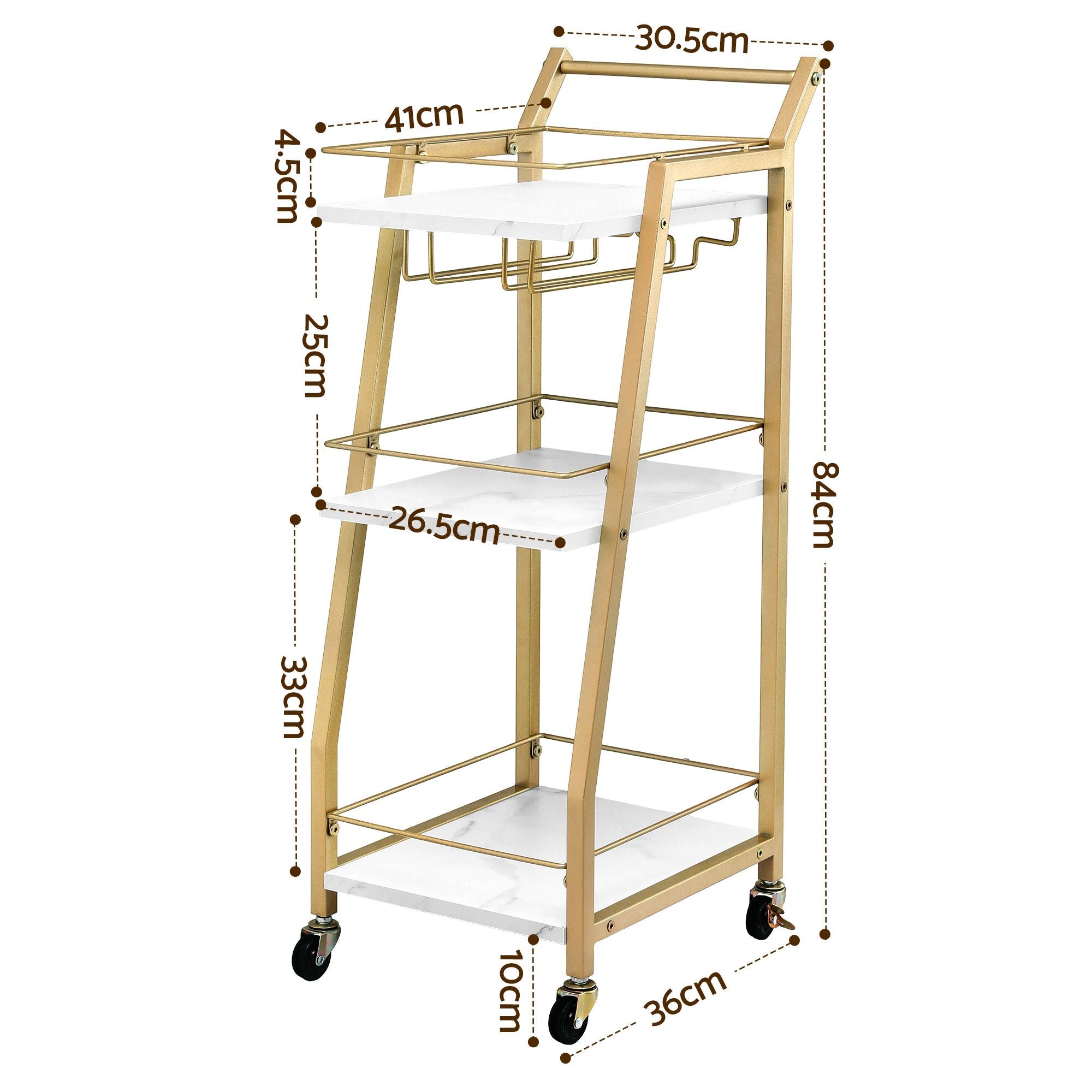 Artiss Bar Cart Trolley Kitchen Island Serving Wine Glass Holder Marble 41cm Bedworld