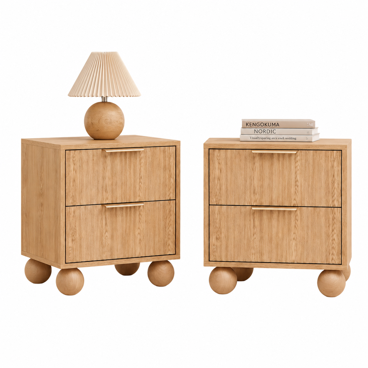 Artiss 2x Bedside Table Round Legs 2 Drawers Pine Bedworld