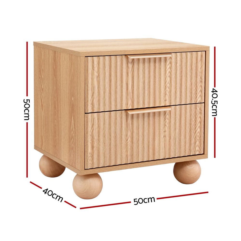 Artiss 2x Bedside Table Round Legs 2 Drawers Pine Bedworld