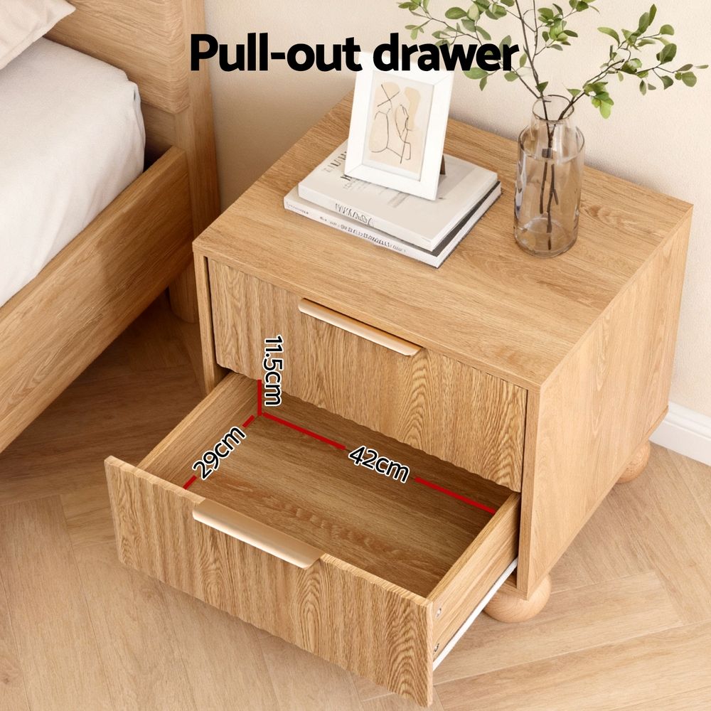 Artiss 2x Bedside Table Round Legs 2 Drawers Pine Bedworld