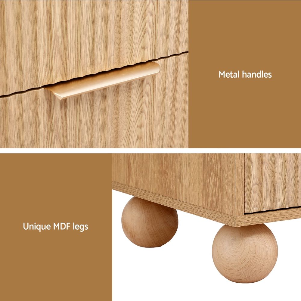 Artiss 2x Bedside Table Round Legs 2 Drawers Pine Bedworld