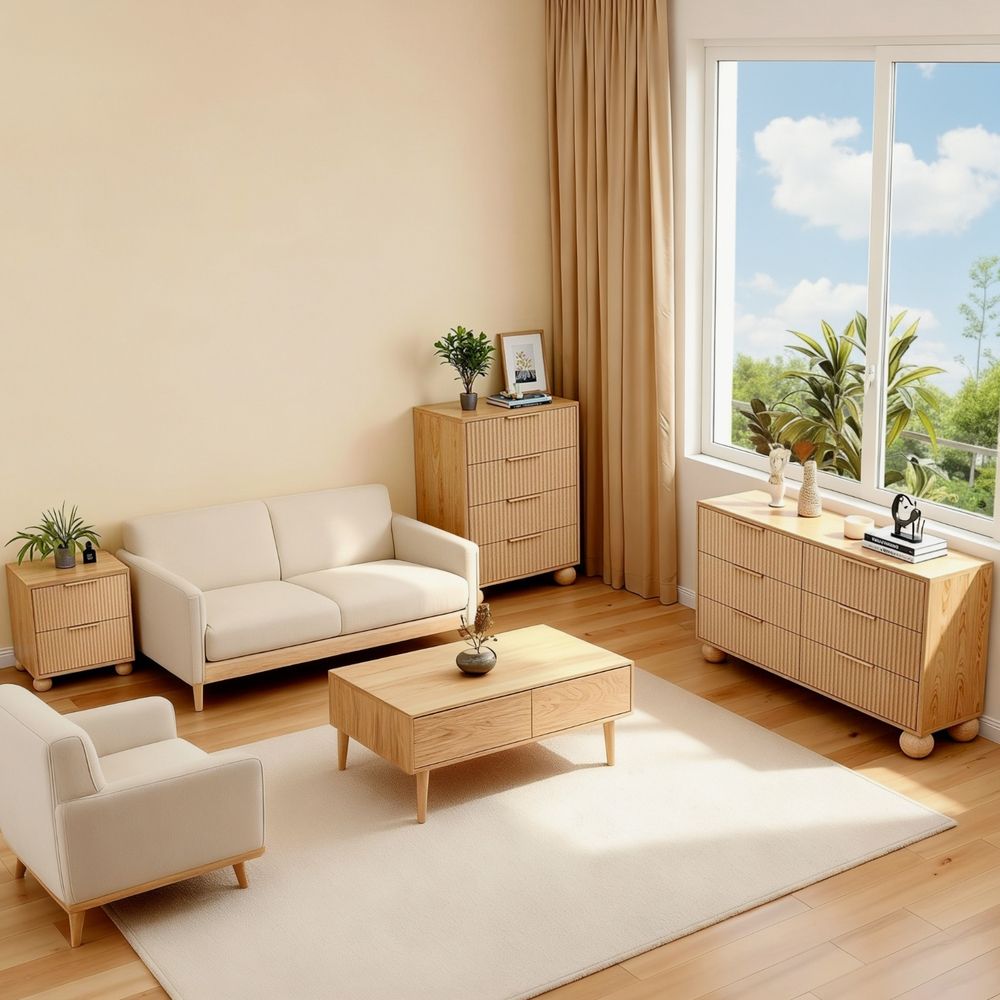 Artiss 2x Bedside Table Round Legs 2 Drawers Pine Bedworld