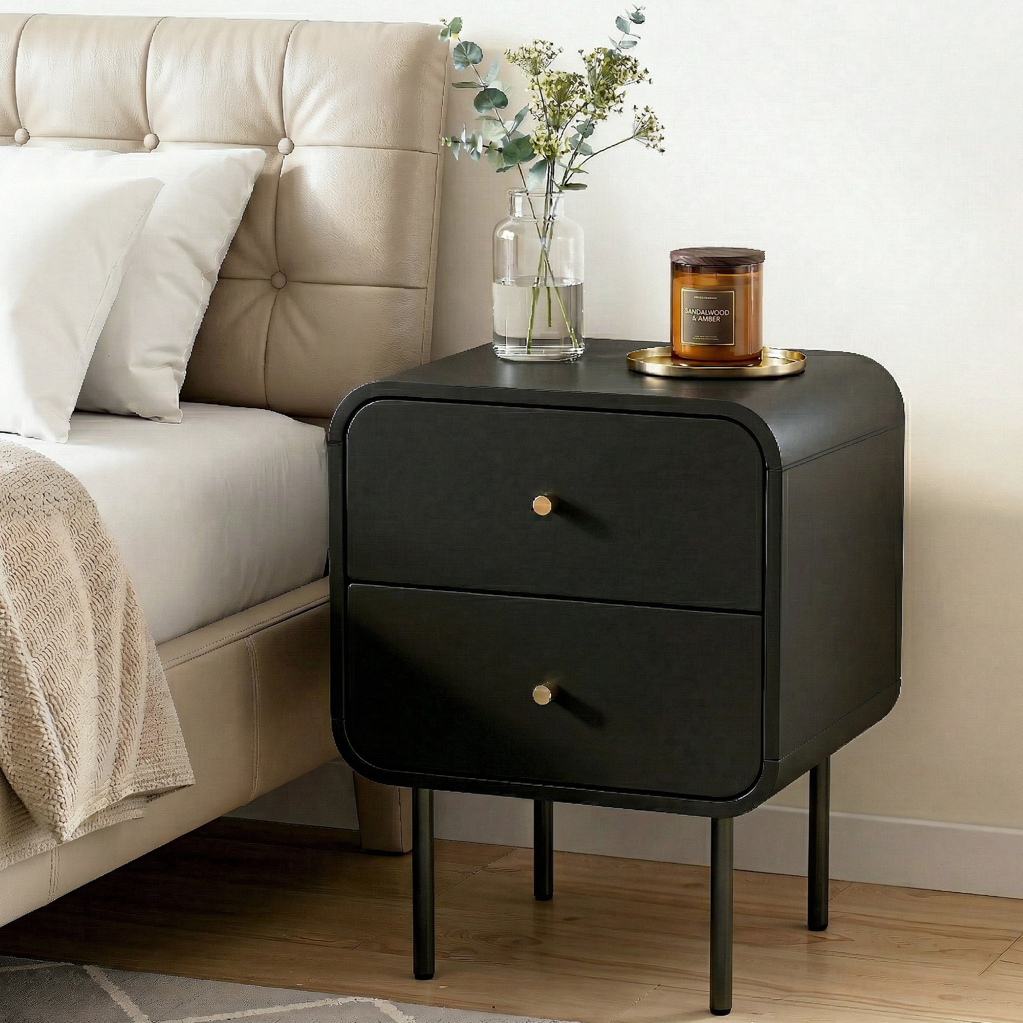 Artiss Bedside Table 2 Drawers Side End Table Nightstand Black Bedworld