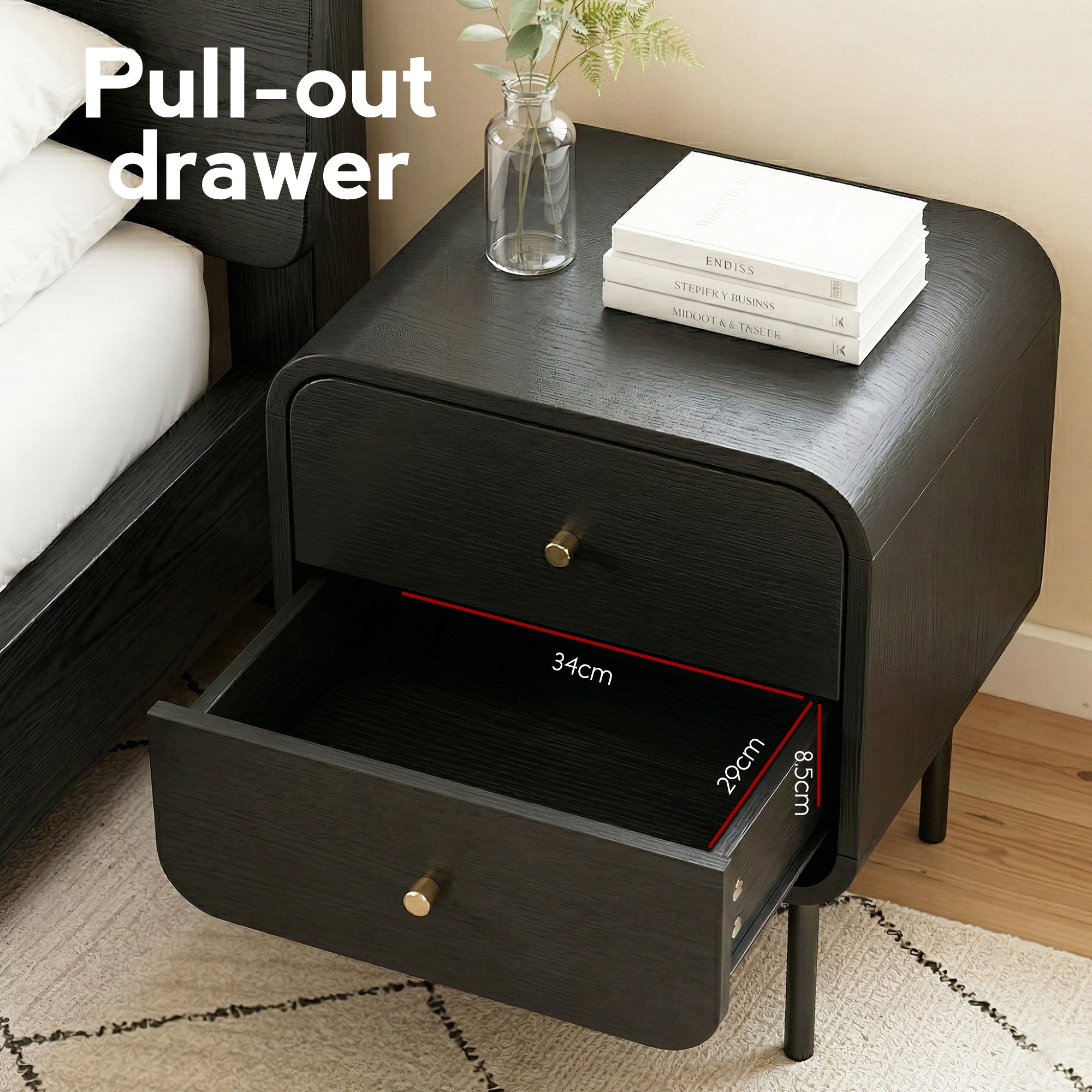 Artiss Bedside Table 2 Drawers Side End Table Nightstand Black Bedworld