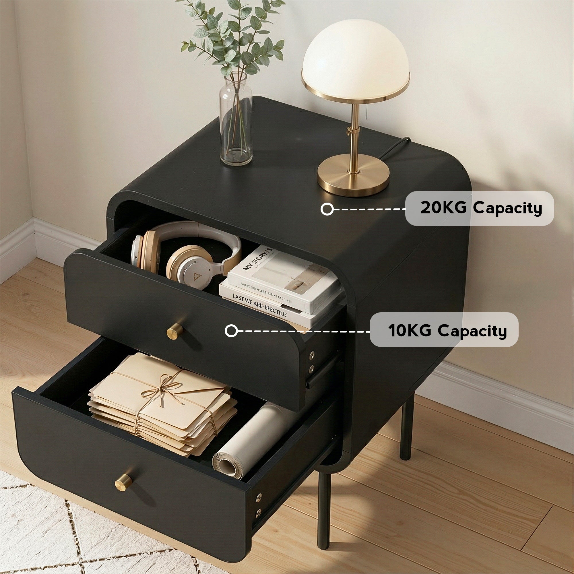 Artiss Bedside Table 2 Drawers Side End Table Nightstand Black Bedworld
