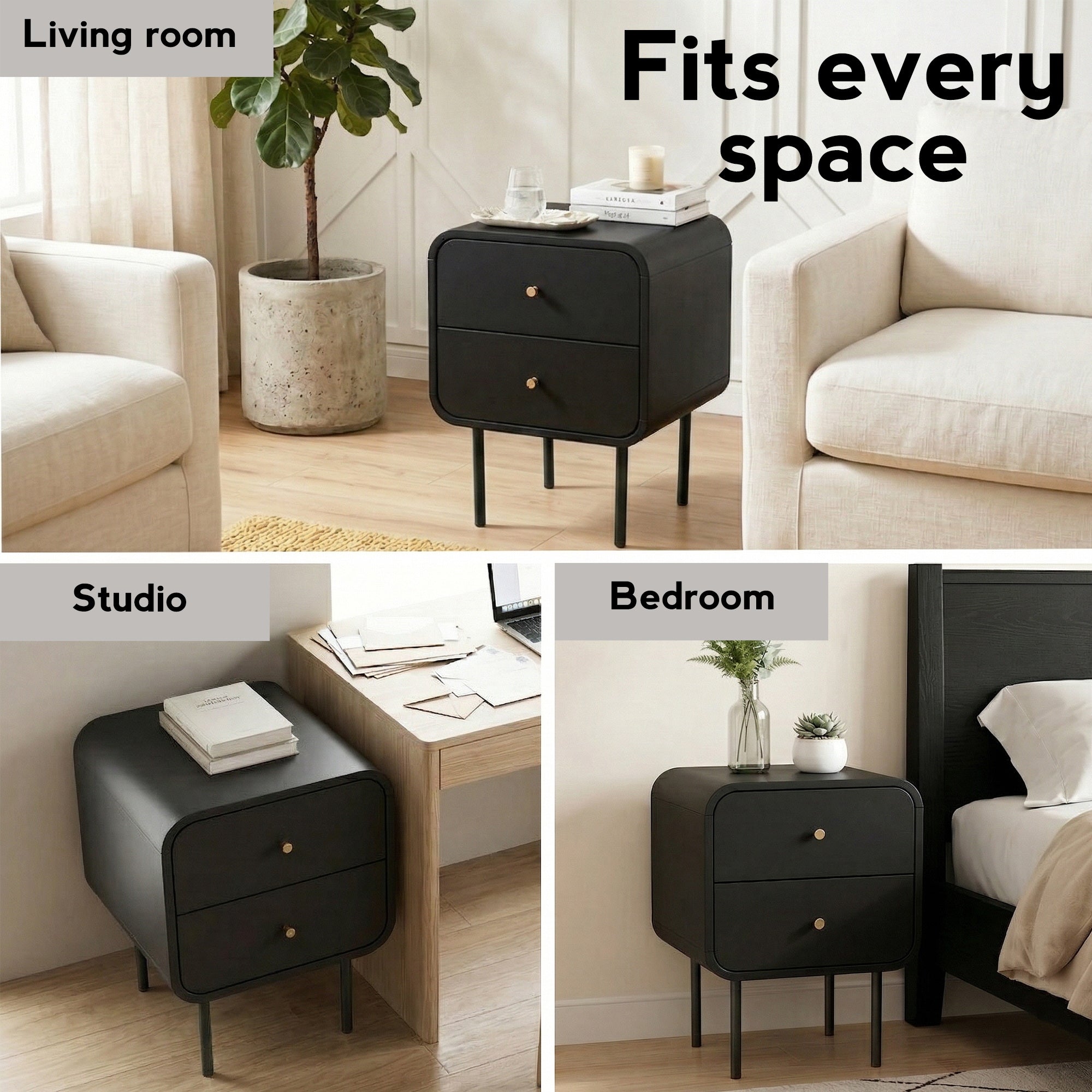 Artiss Bedside Table 2 Drawers Side End Table Nightstand Black Bedworld