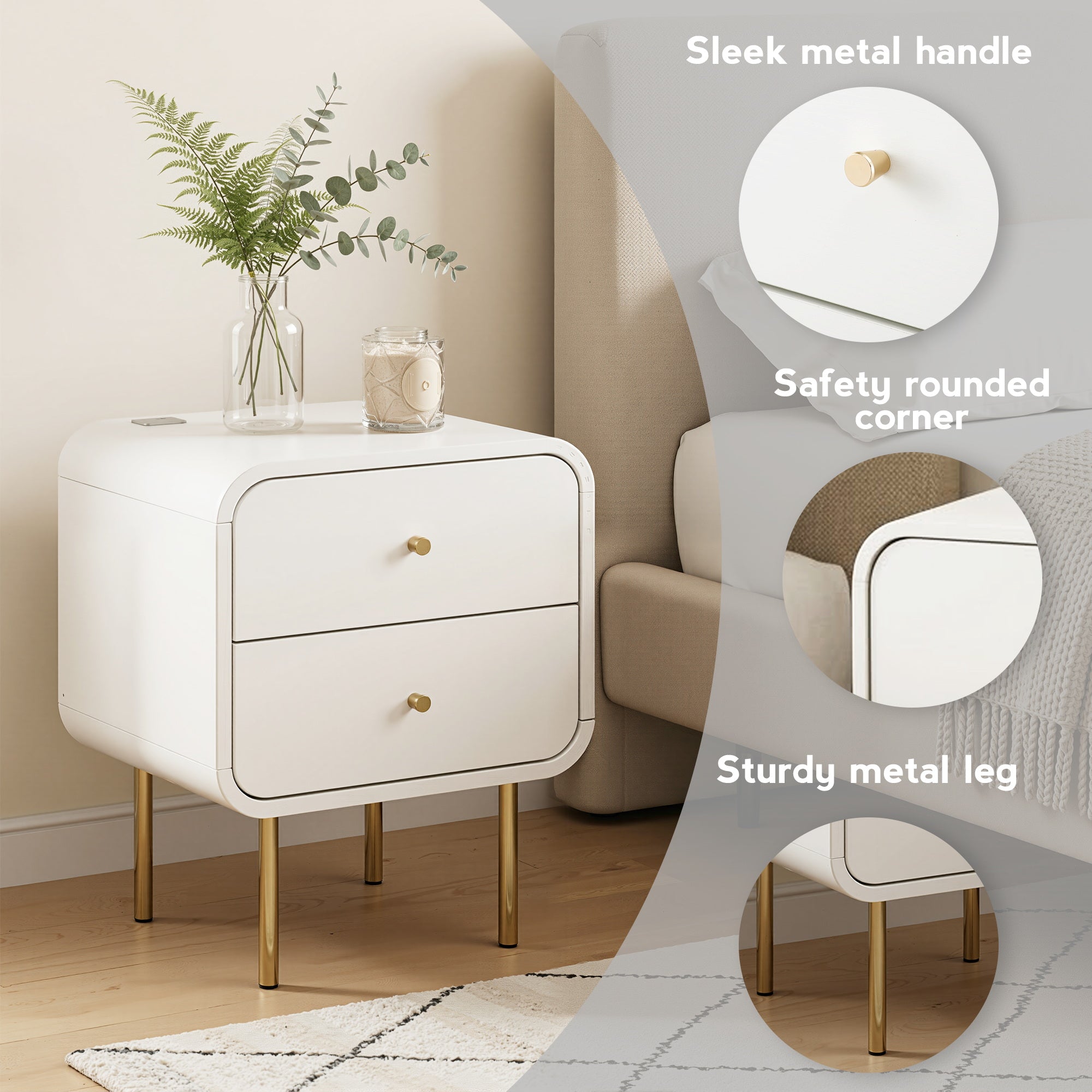 Artiss Bedside Table 2 Drawers Side End Table Nightstand White Bedworld