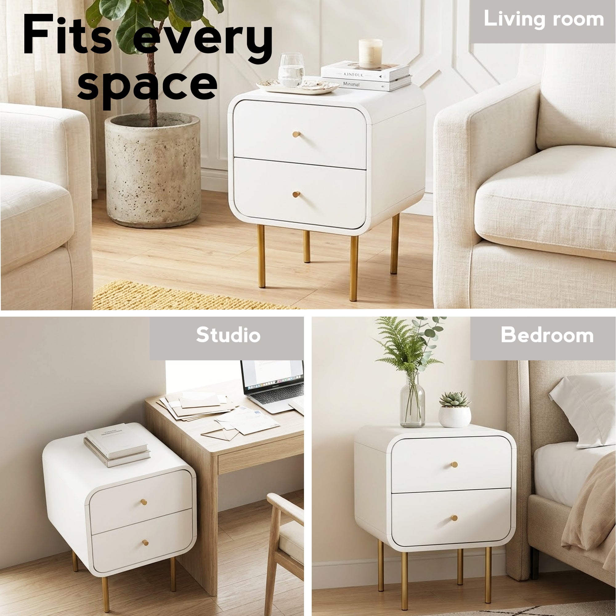 Artiss Bedside Table 2 Drawers Side End Table Nightstand White Bedworld