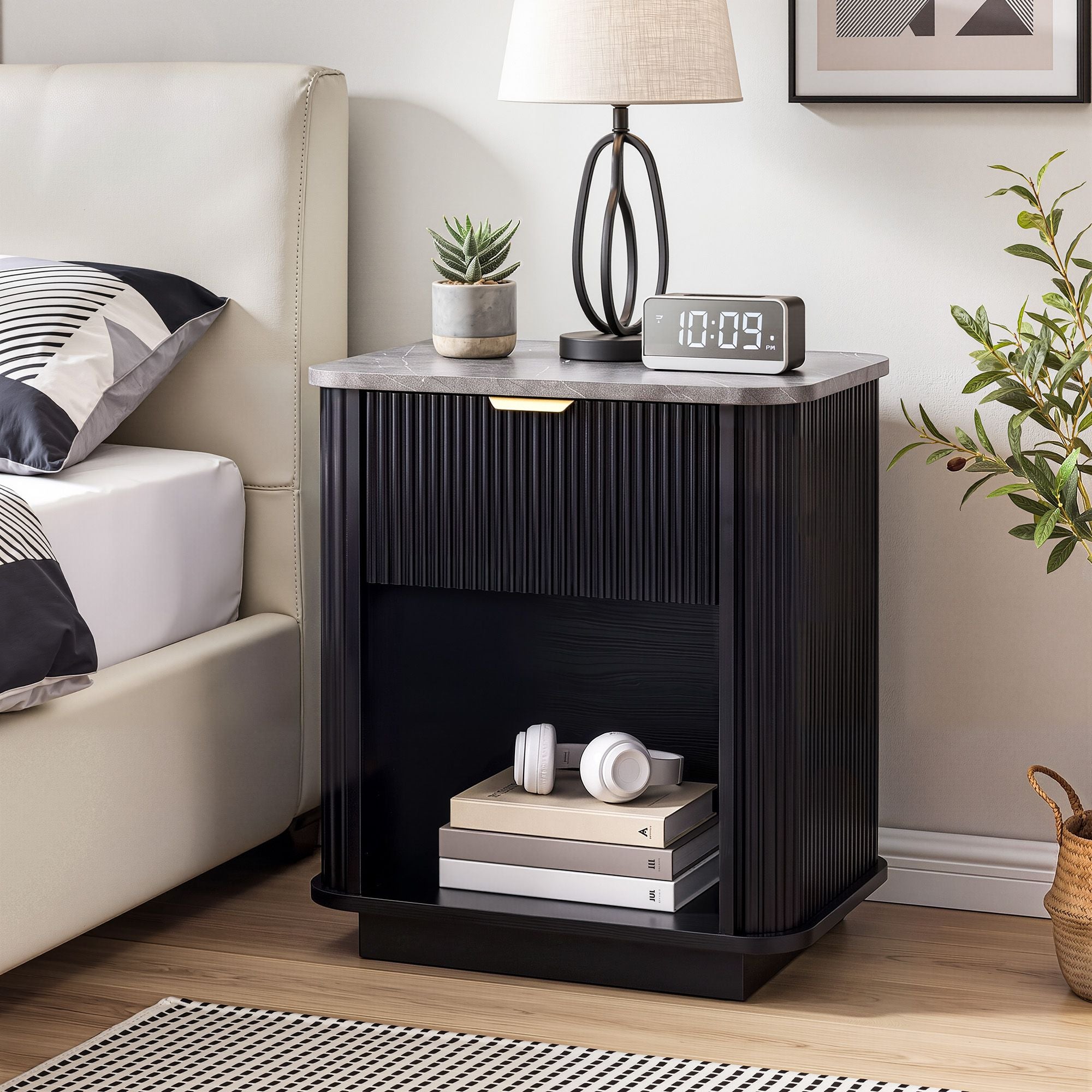 Artiss Bedside Table with 1 Drawer Side Table Black Nightstand Bedworld
