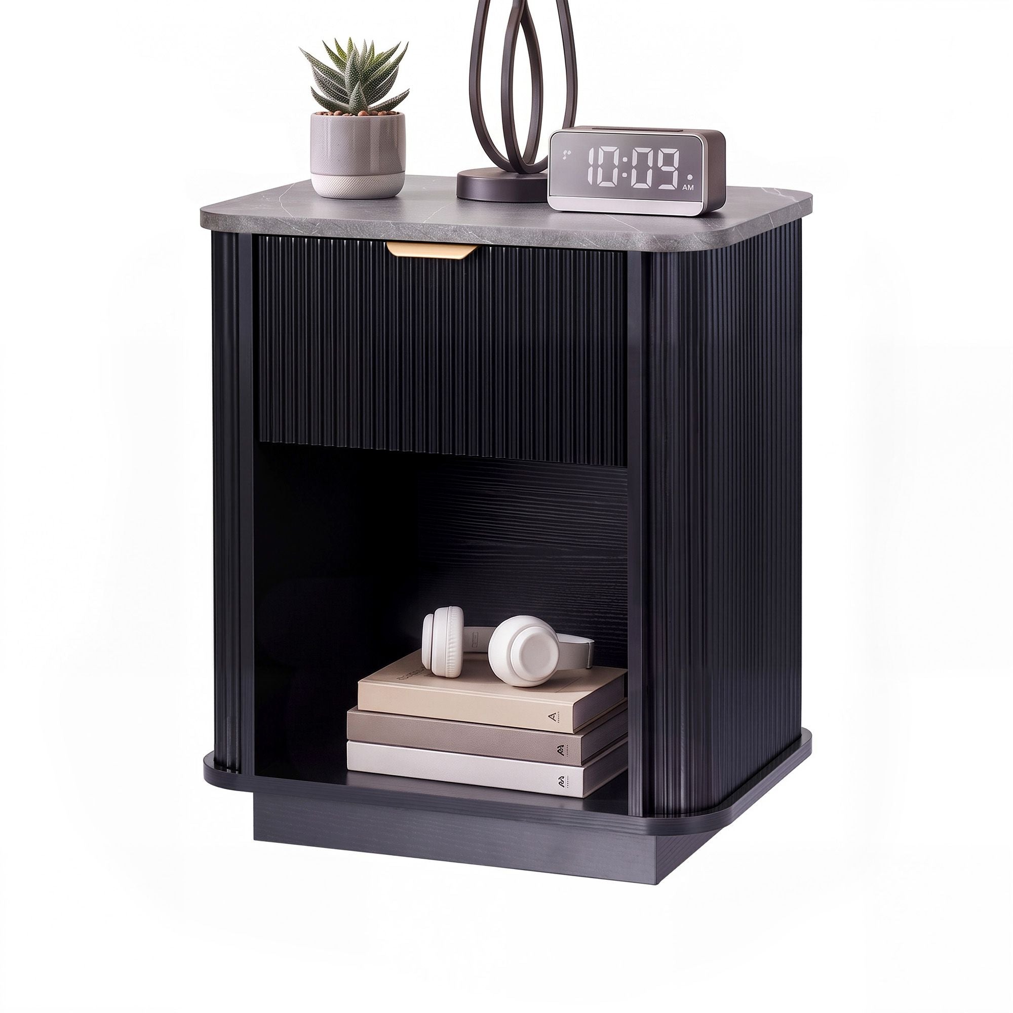 Artiss Bedside Table with 1 Drawer Side Table Black Nightstand Bedworld