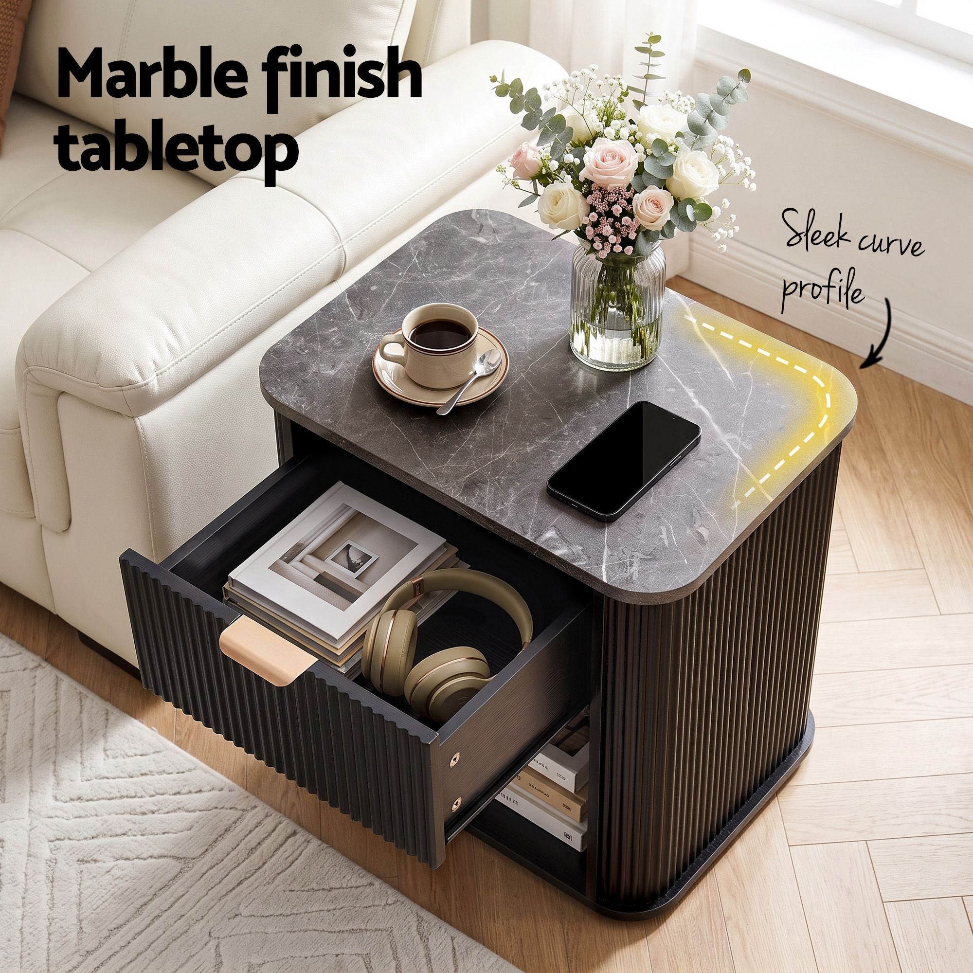 Artiss Bedside Table with 1 Drawer Side Table Black Nightstand Bedworld