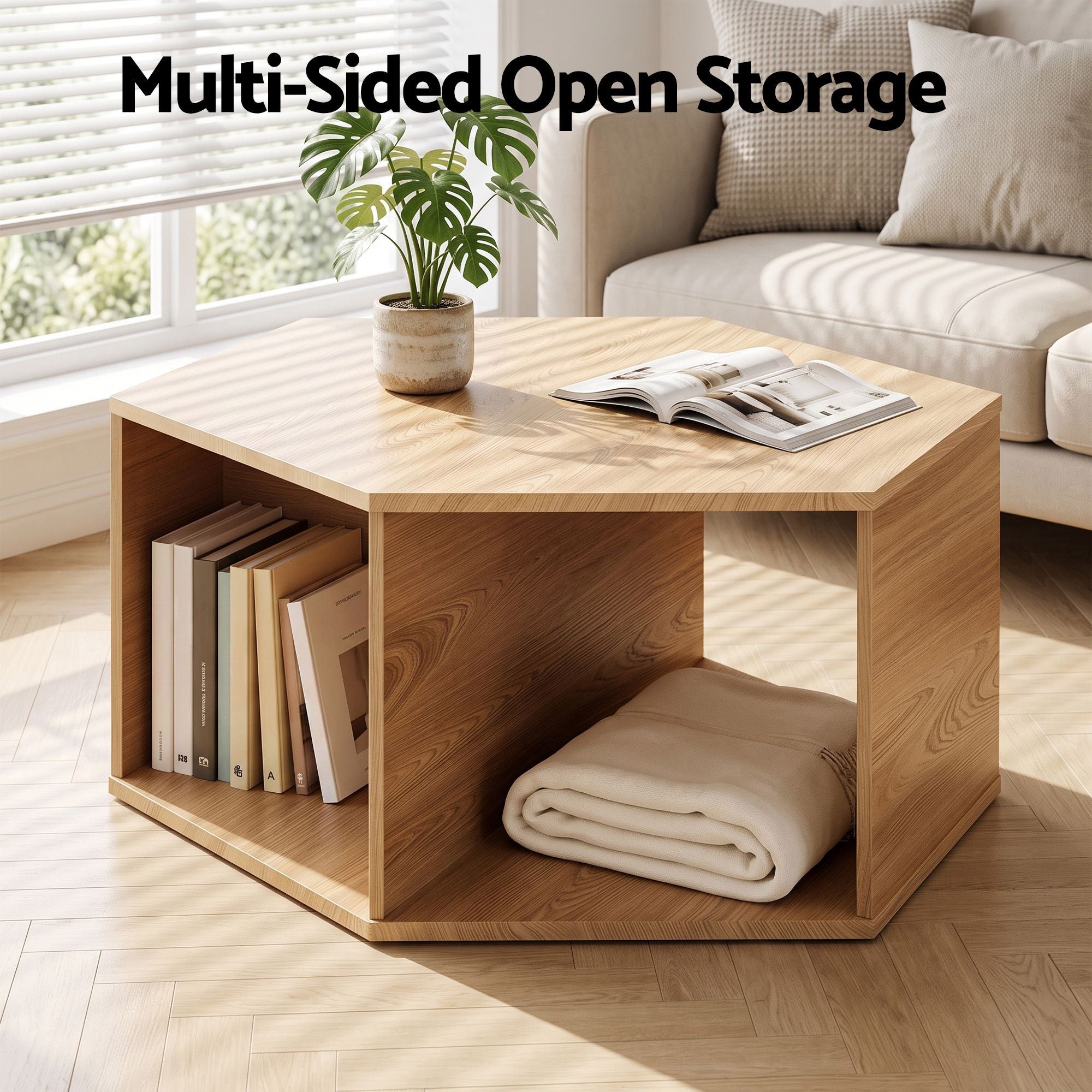 Artiss Set of 2 Coffee Table Hexagonal Center Table with Open Storage 2-Way Display Side Table Wood Bedworld