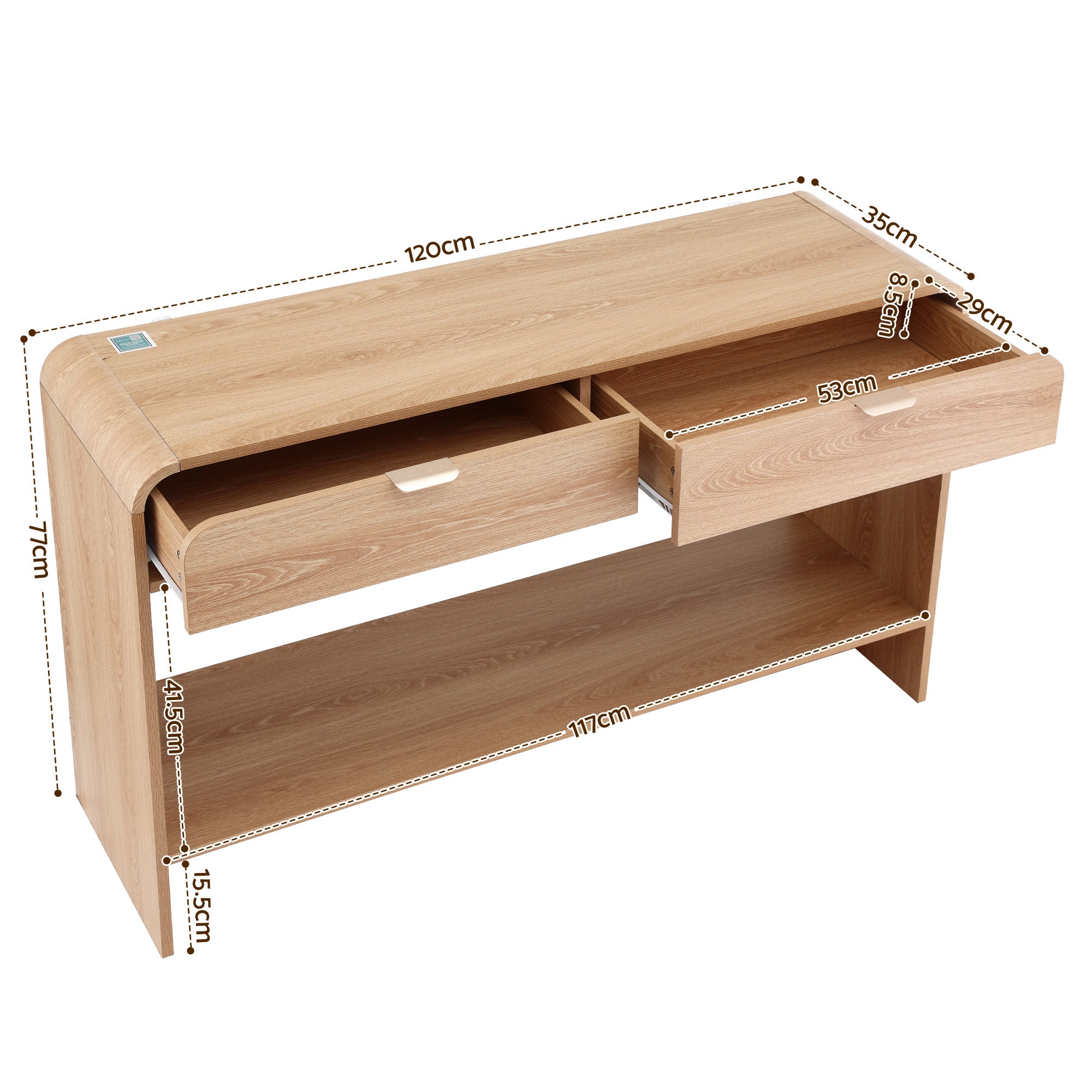 Artiss Console Table Hallway Entryway Storage Drawer Shelf Curved Edge 120CM Pine Bedworld