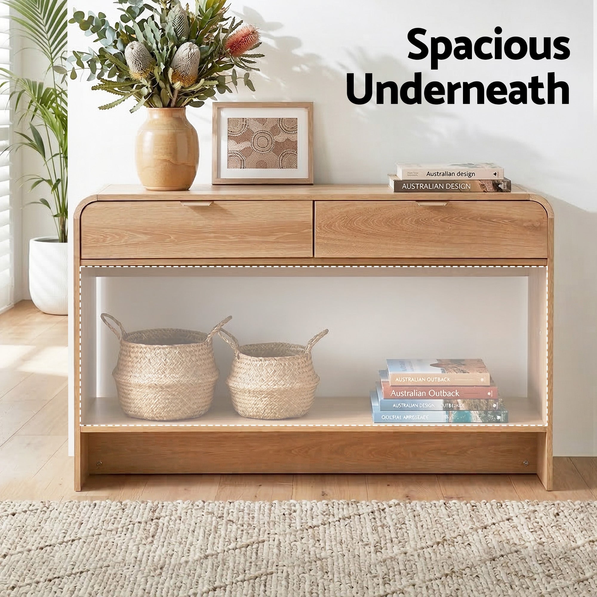 Artiss Console Table Hallway Entryway Storage Drawer Shelf Curved Edge 120CM Pine Bedworld