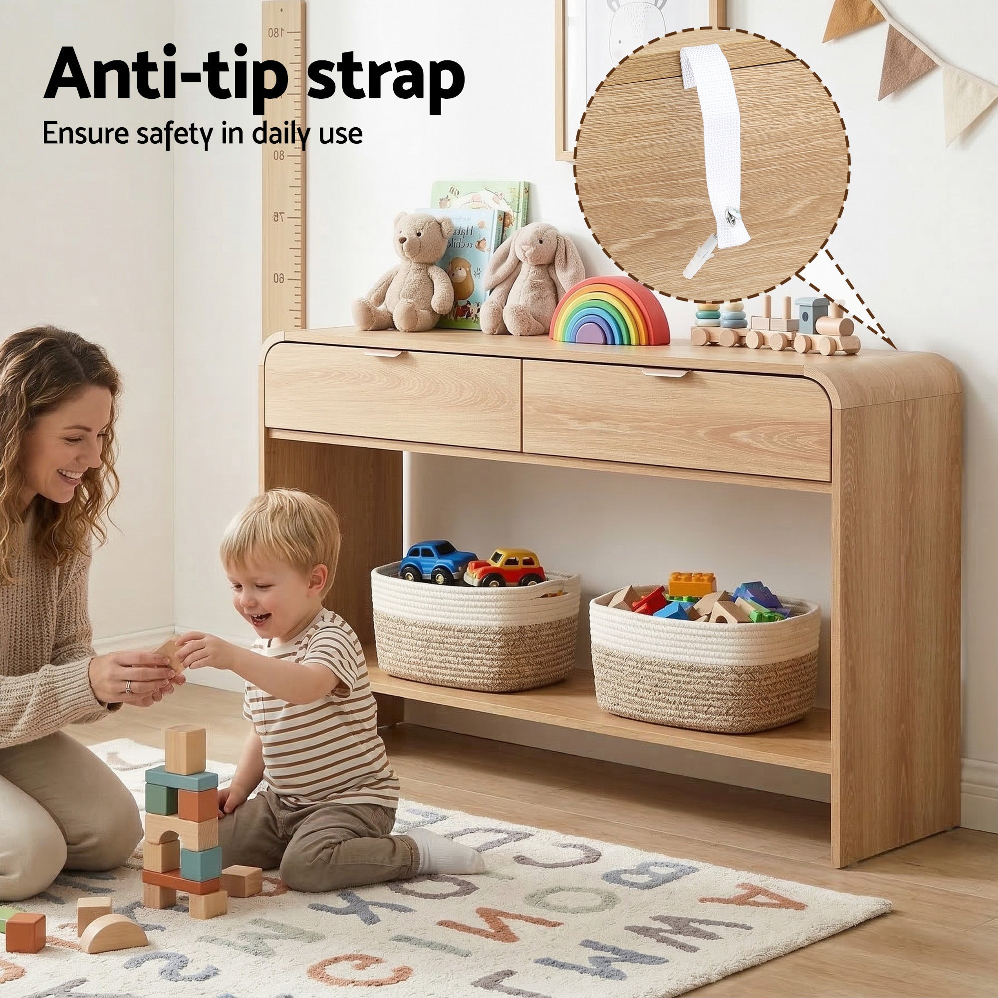 Artiss Console Table Hallway Entryway Storage Drawer Shelf Curved Edge 120CM Pine Bedworld