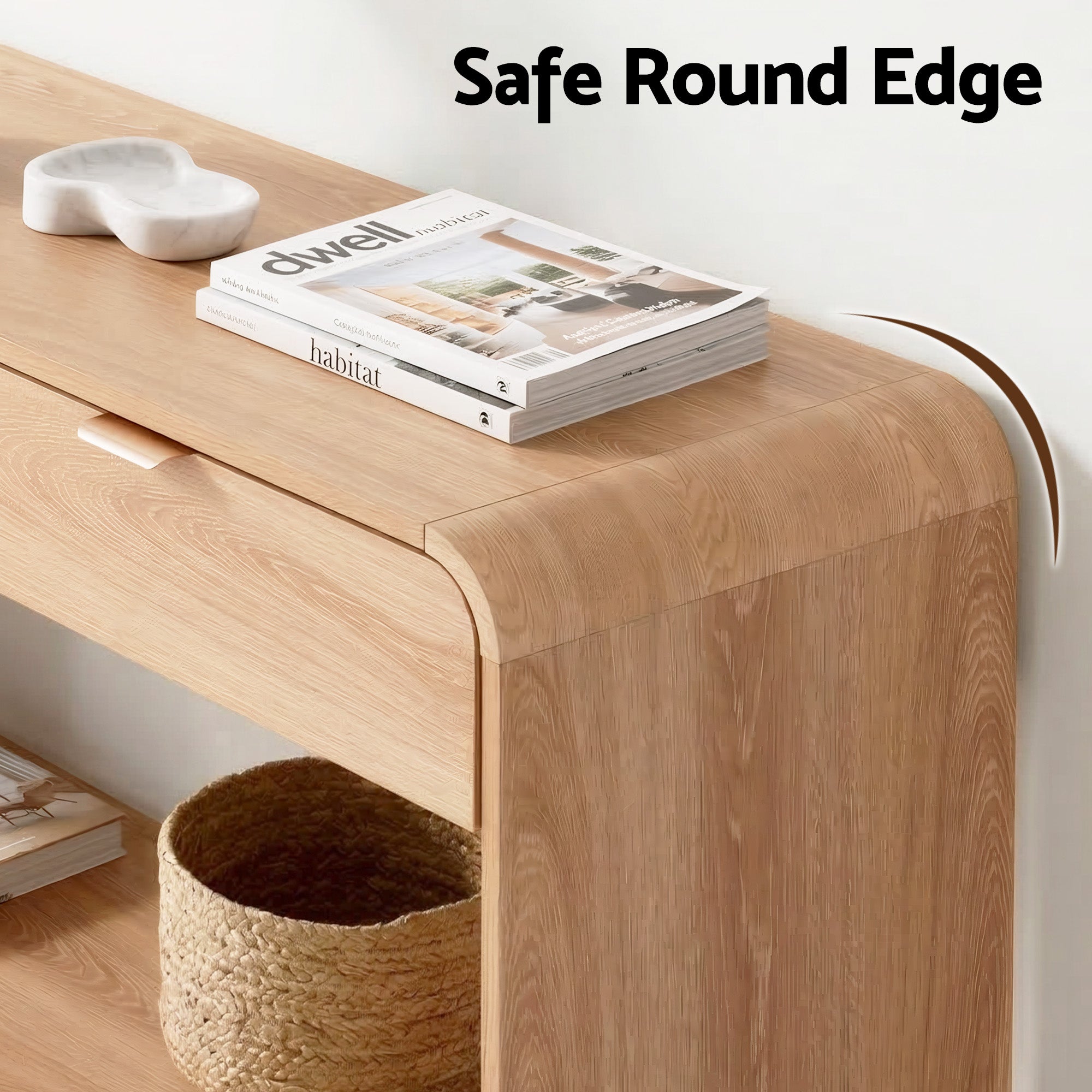 Artiss Console Table Hallway Entryway Storage Drawer Shelf Curved Edge 120CM Pine Bedworld