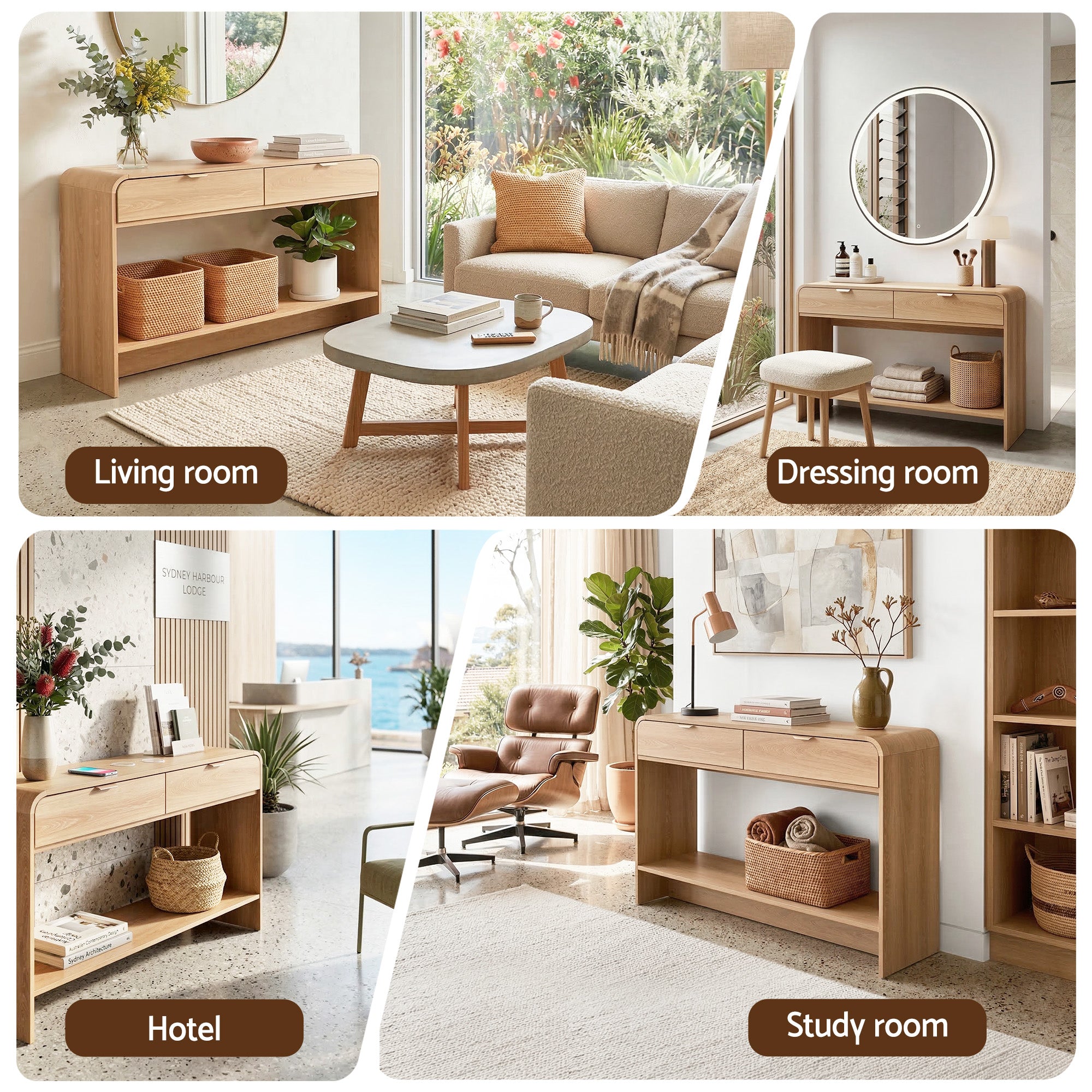 Artiss Console Table Hallway Entryway Storage Drawer Shelf Curved Edge 120CM Pine Bedworld