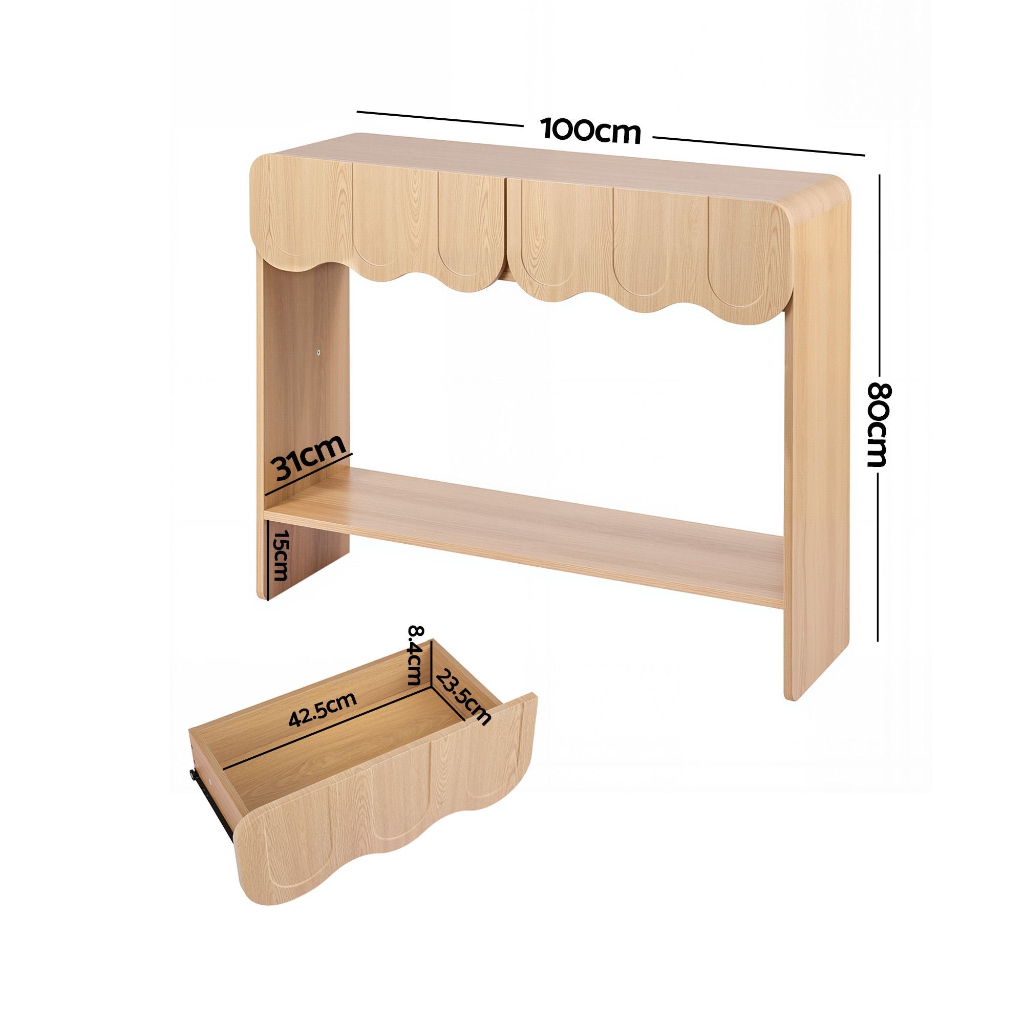 Artiss 2-Drawer Console Table, Scalloped Entryway Table with Safe Rounded Corners, 100 x 31 x 80 cm Bedworld