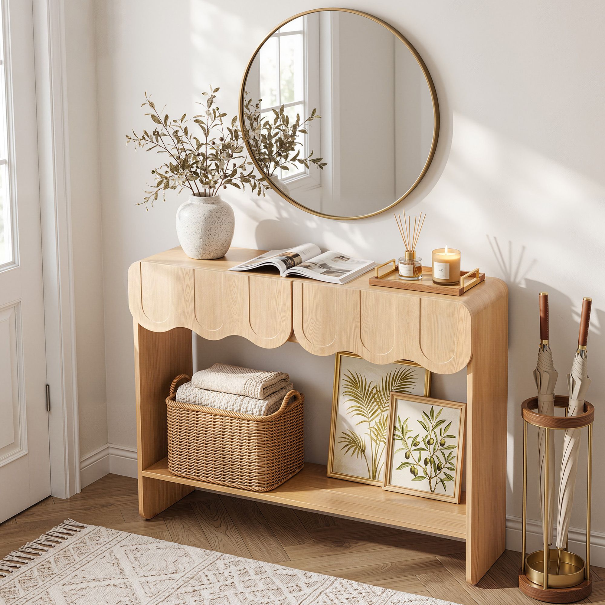 Artiss 2-Drawer Console Table, Scalloped Entryway Table with Safe Rounded Corners, 100 x 31 x 80 cm Bedworld