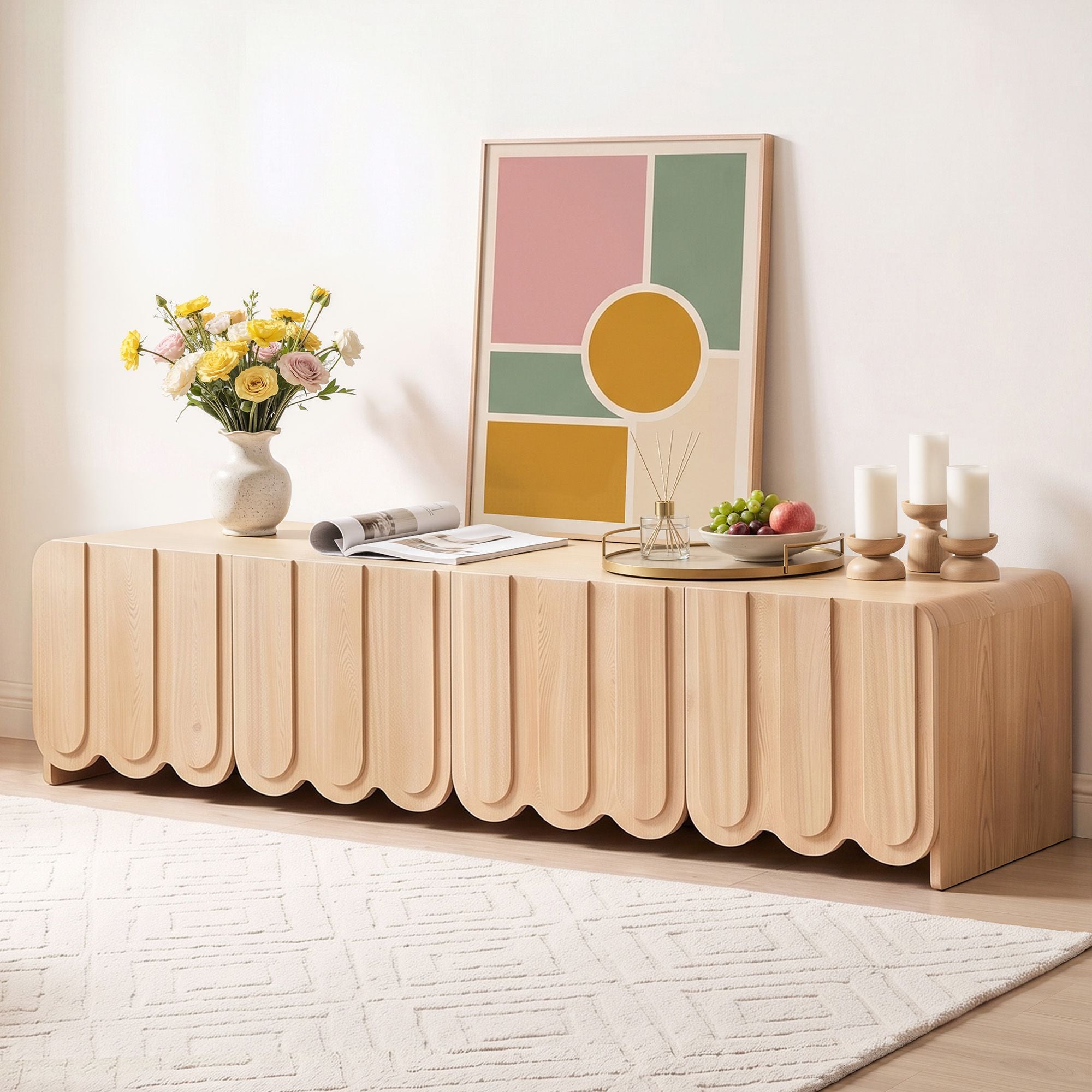 Artiss 180cm TV Unit Scalloped Entertainment Cabinet w/ Adjustable Shelves Wood Bedworld