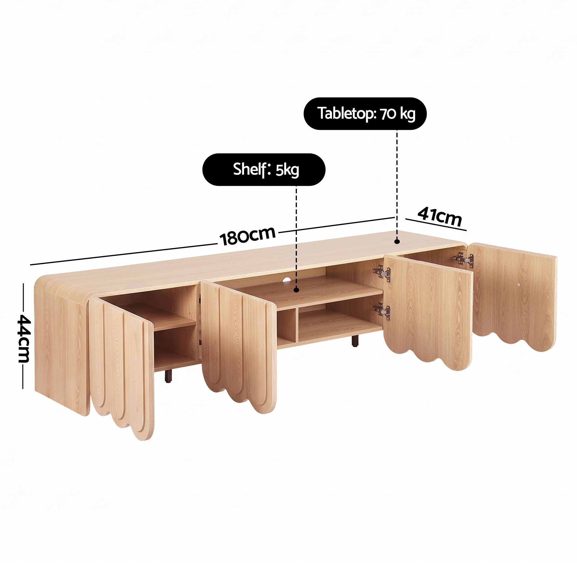 Artiss 180cm TV Unit Scalloped Entertainment Cabinet w/ Adjustable Shelves Wood Bedworld