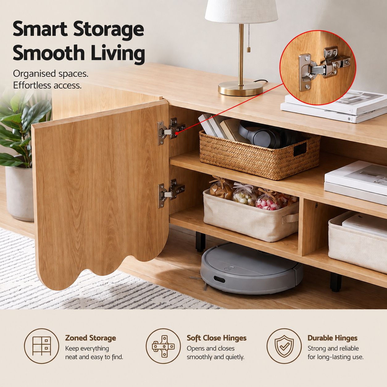 Artiss 180cm TV Unit Scalloped Entertainment Cabinet w/ Adjustable Shelves Wood Bedworld