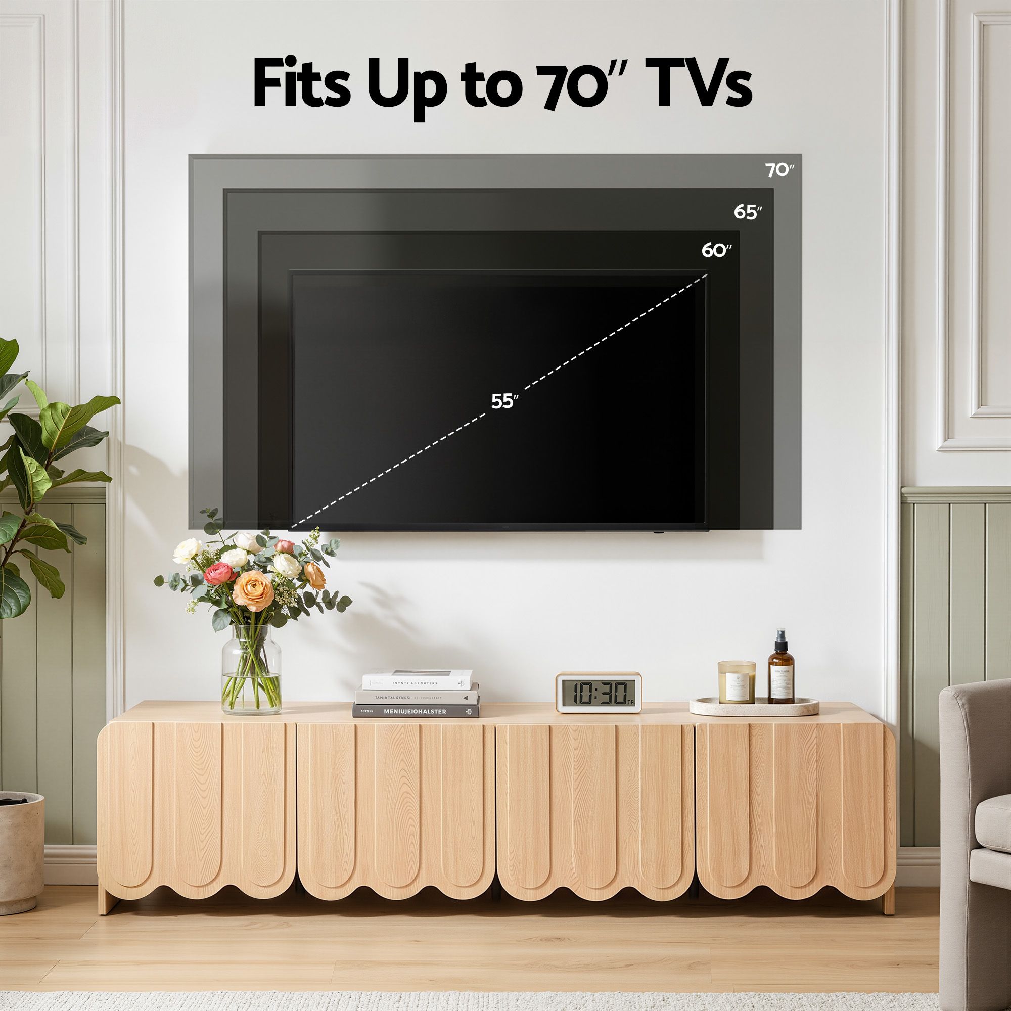 Artiss 180cm TV Unit Scalloped Entertainment Cabinet w/ Adjustable Shelves Wood Bedworld