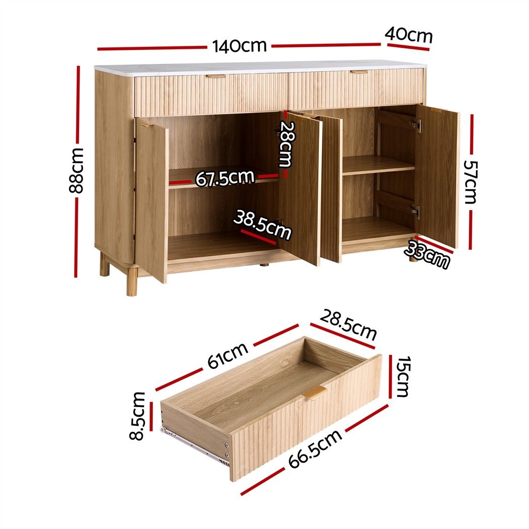 Artiss Buffet Sideboard Cabinet Kitchen Storage Cupboard Marble 2 Drawers Pine Bedworld