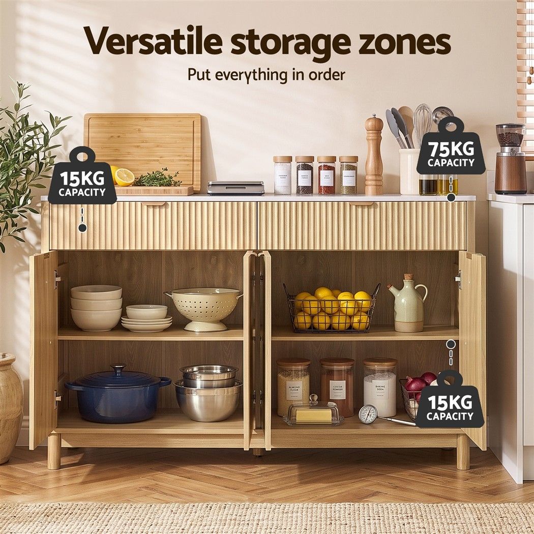 Artiss Buffet Sideboard Cabinet Kitchen Storage Cupboard Marble 2 Drawers Pine Bedworld