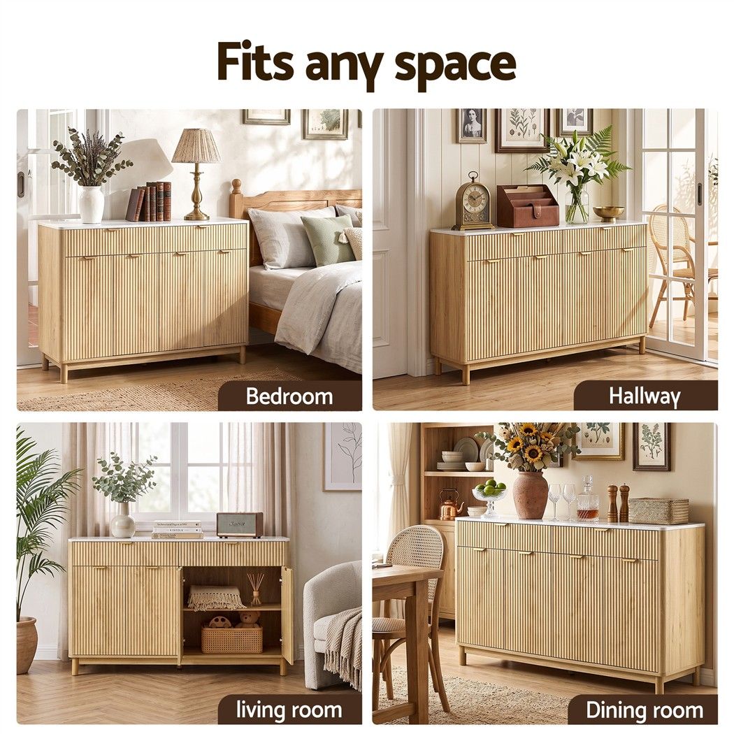 Artiss Buffet Sideboard Cabinet Kitchen Storage Cupboard Marble 2 Drawers Pine Bedworld