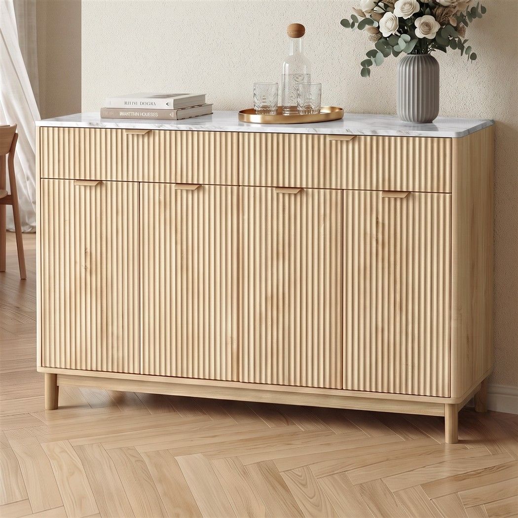 Artiss Buffet Sideboard Cabinet Kitchen Storage Cupboard Marble 2 Drawers Pine Bedworld