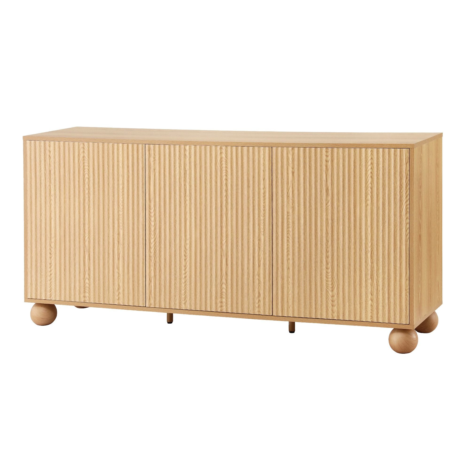 Artiss Buffet Sideboard Cabinet 2-Tier Fluted Kitchen Storage Ball Legs Pine Bedworld