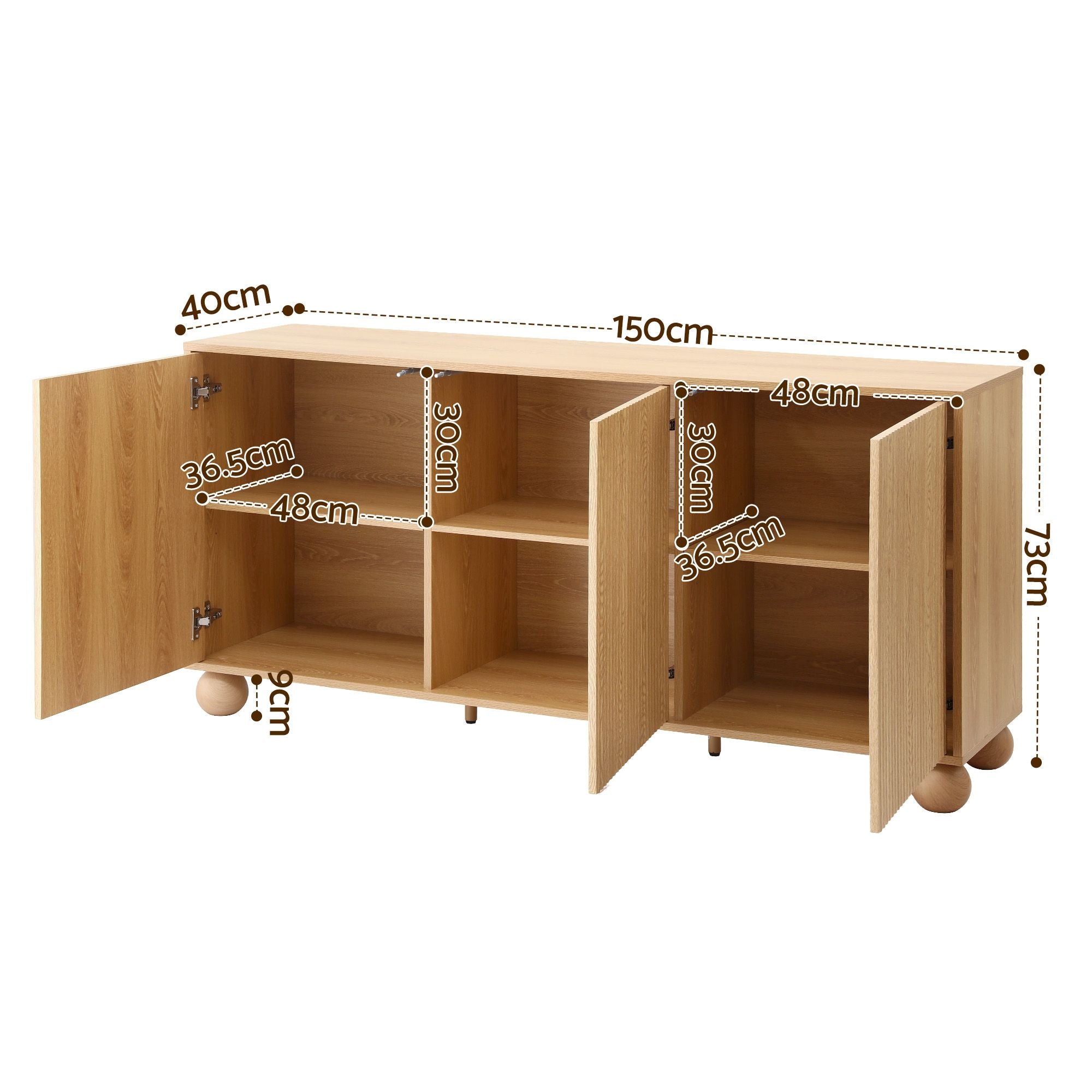 Artiss Buffet Sideboard Cabinet 2-Tier Fluted Kitchen Storage Ball Legs Pine Bedworld