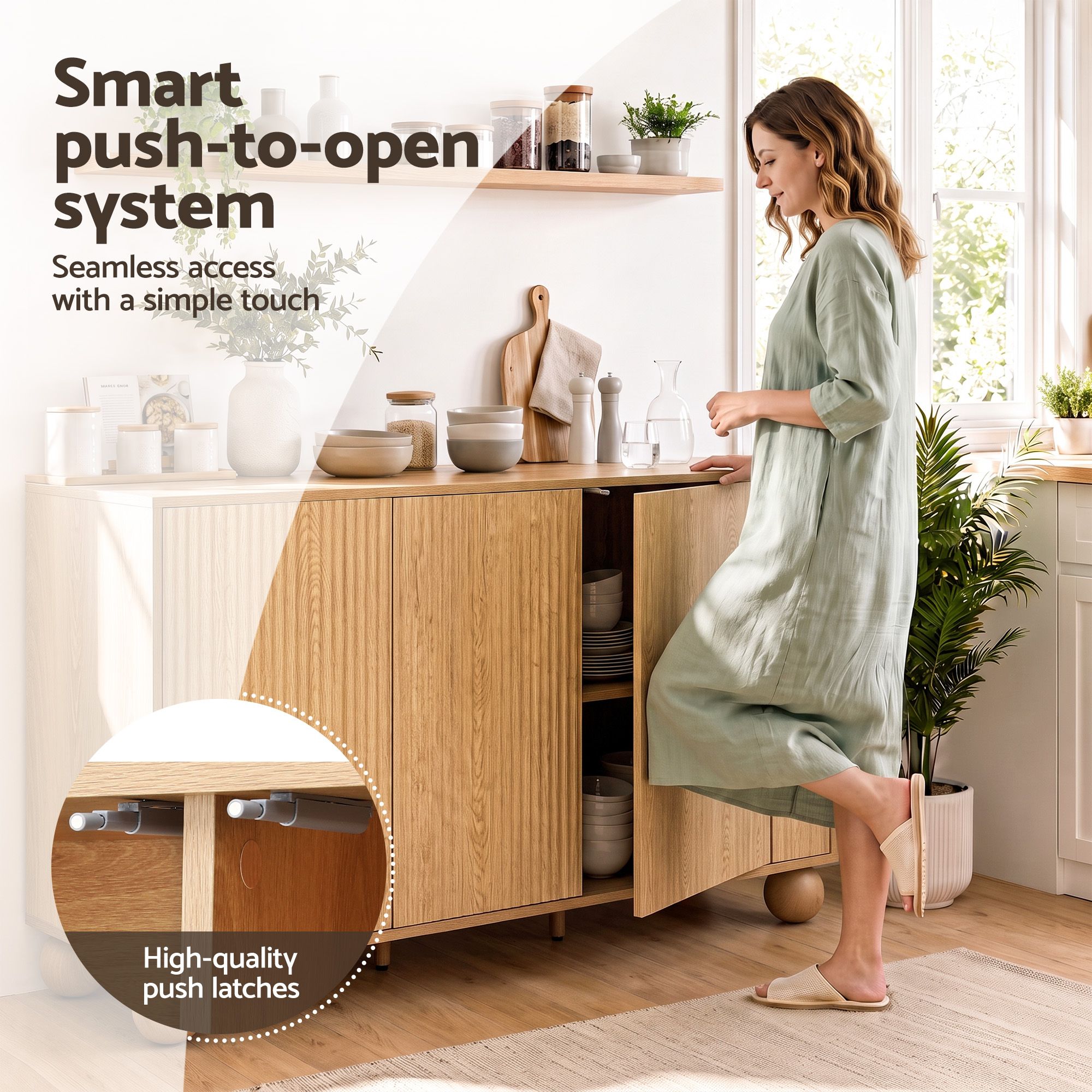 Artiss Buffet Sideboard Cabinet 2-Tier Fluted Kitchen Storage Ball Legs Pine Bedworld