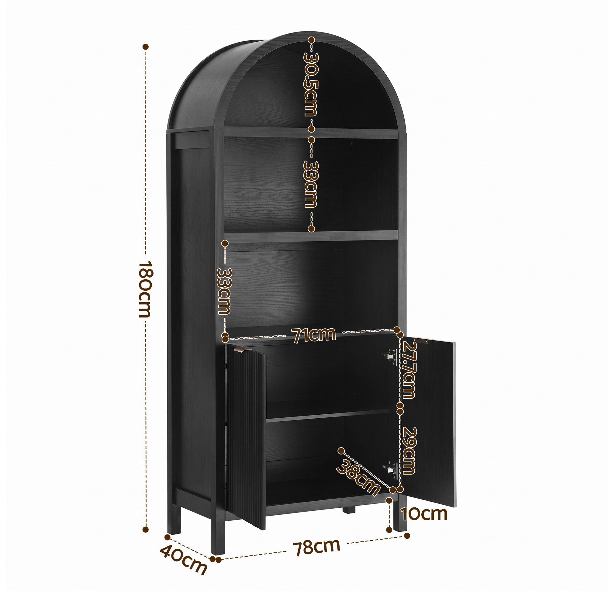 Artiss Buffet Sideboard Cabinet Pantry 180CM Arched Storage Bookshelf Black Bedworld