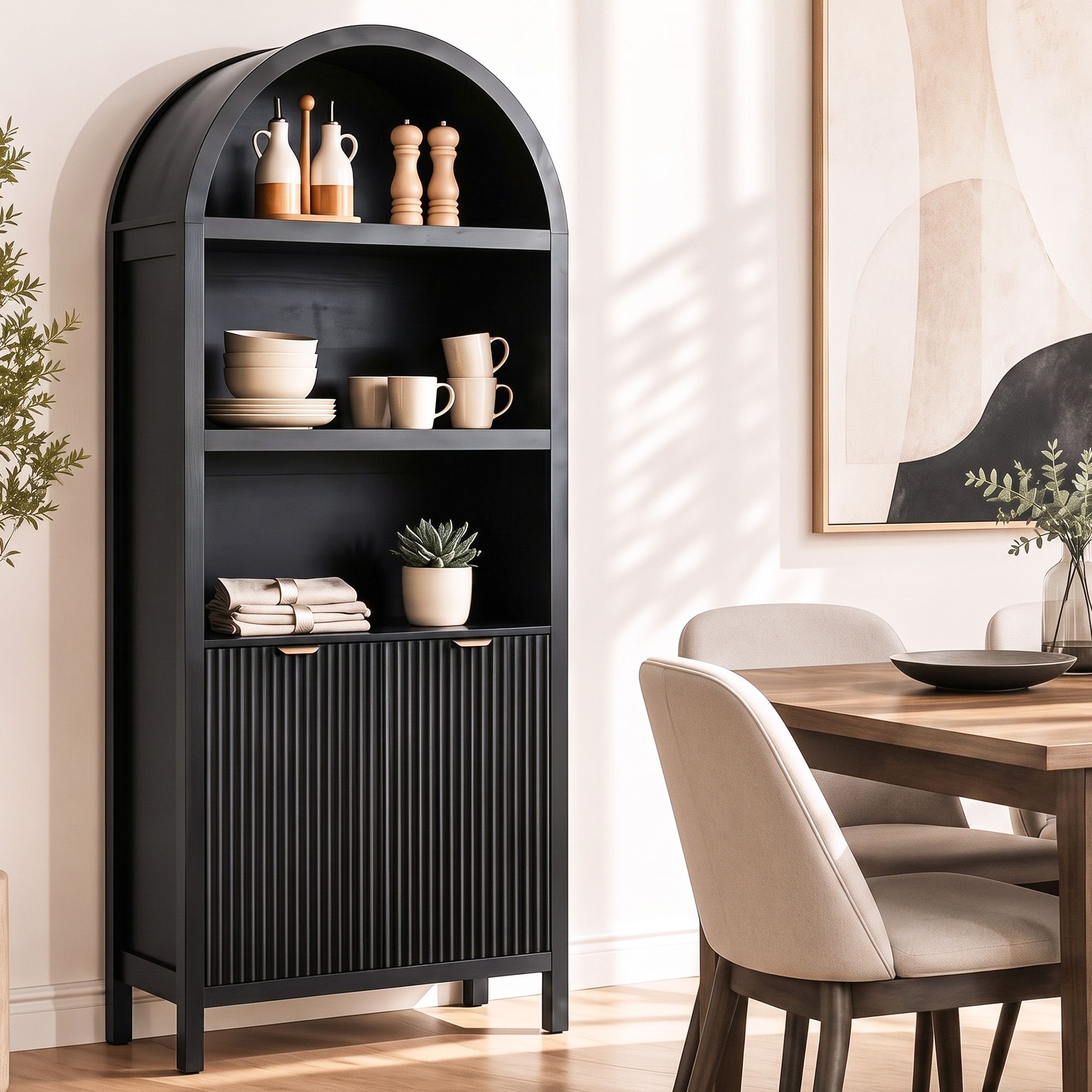 Artiss Buffet Sideboard Cabinet Pantry 180CM Arched Storage Bookshelf Black Bedworld