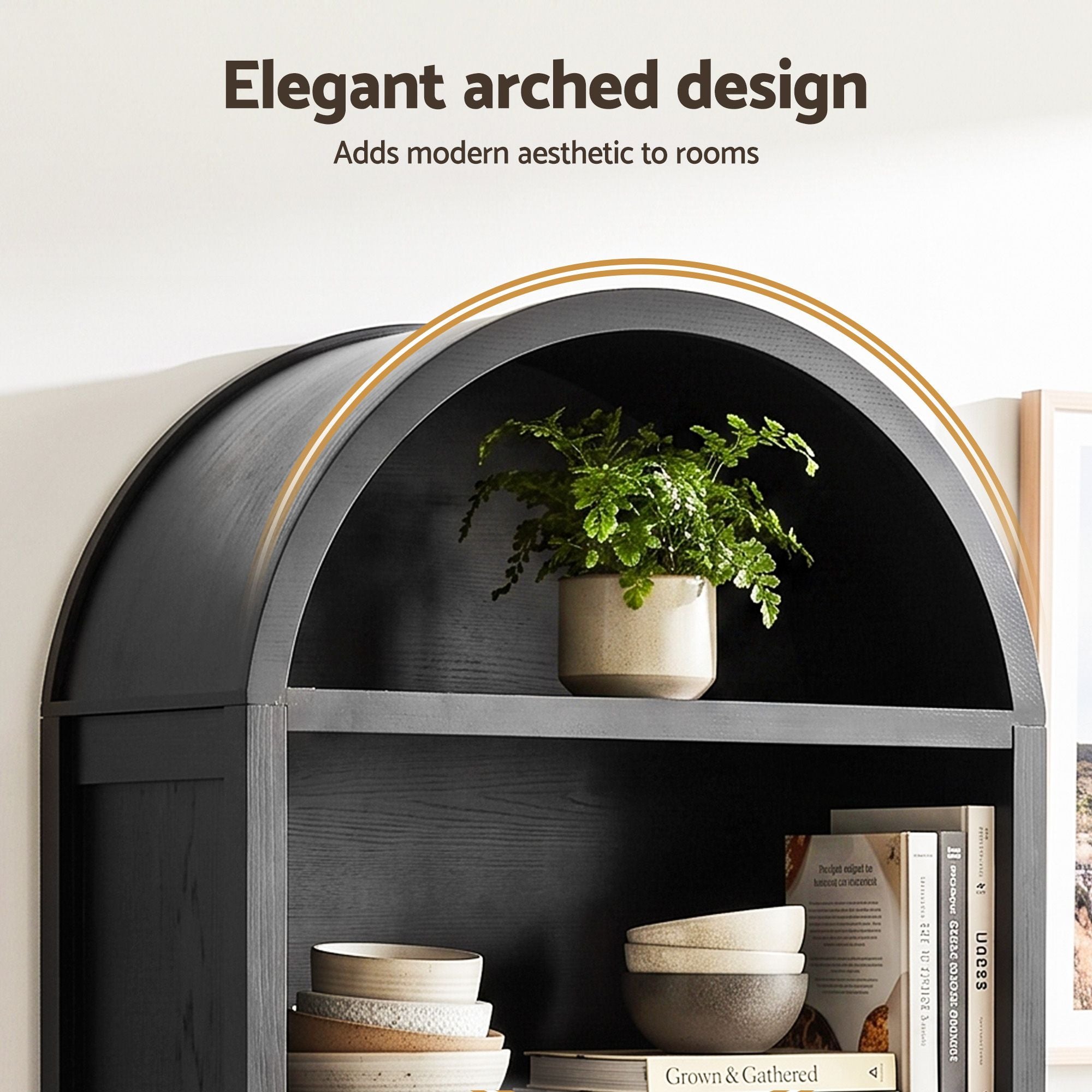 Artiss Buffet Sideboard Cabinet Pantry X2 180CM Arched Storage Bookshelf Black Bedworld