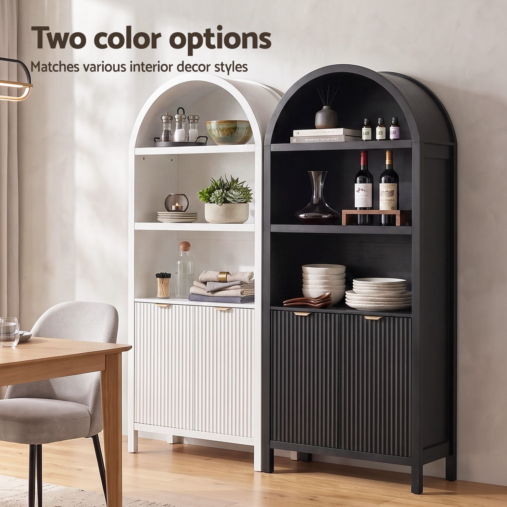 Artiss Buffet Sideboard Cabinet Pantry X2 180CM Arched Storage Bookshelf Black Bedworld
