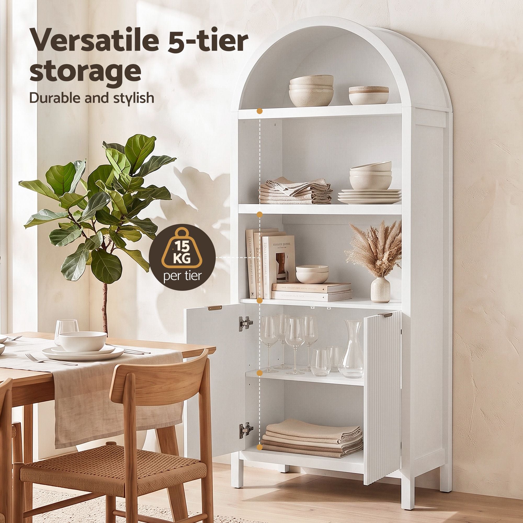 Artiss Buffet Sideboard Cabinet Pantry 180CM Arched Storage Bookshelf White Bedworld