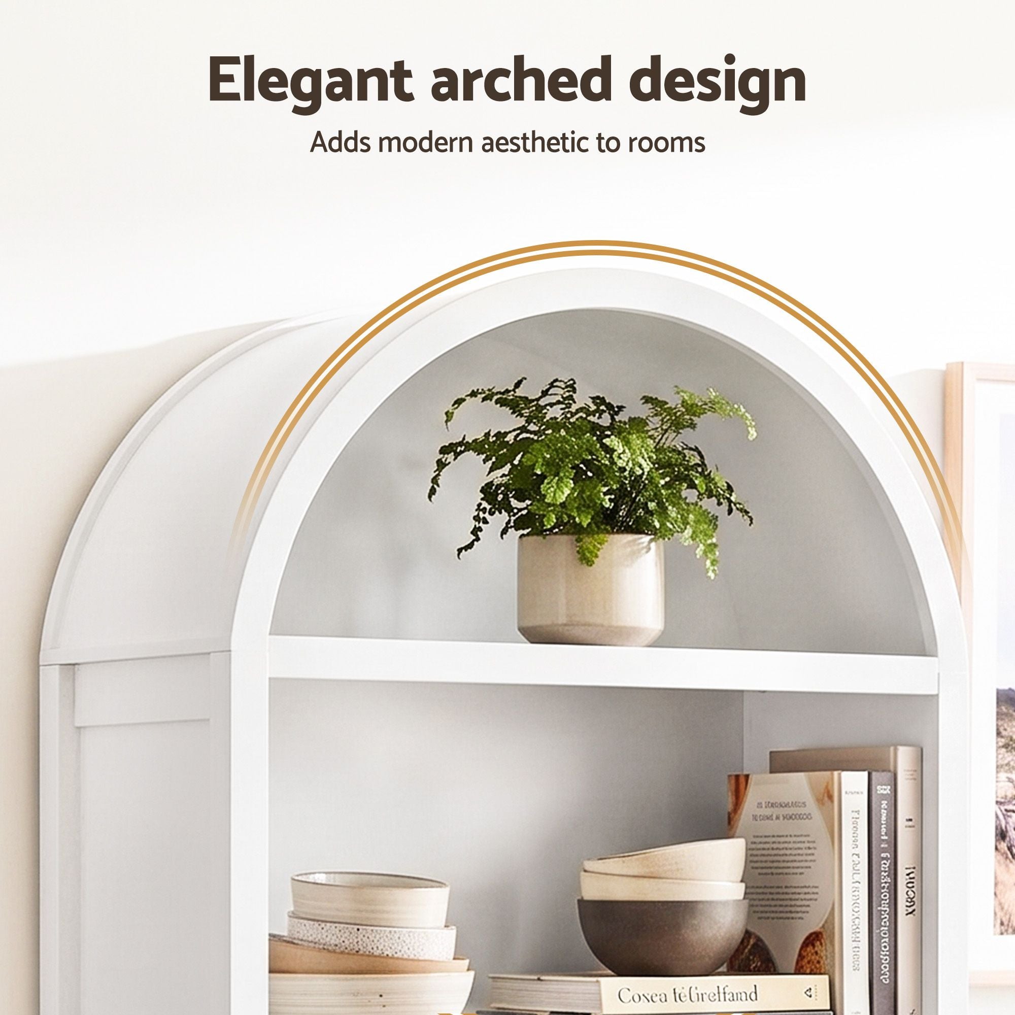 Artiss Buffet Sideboard Cabinet Pantry 180CM Arched Storage Bookshelf White Bedworld