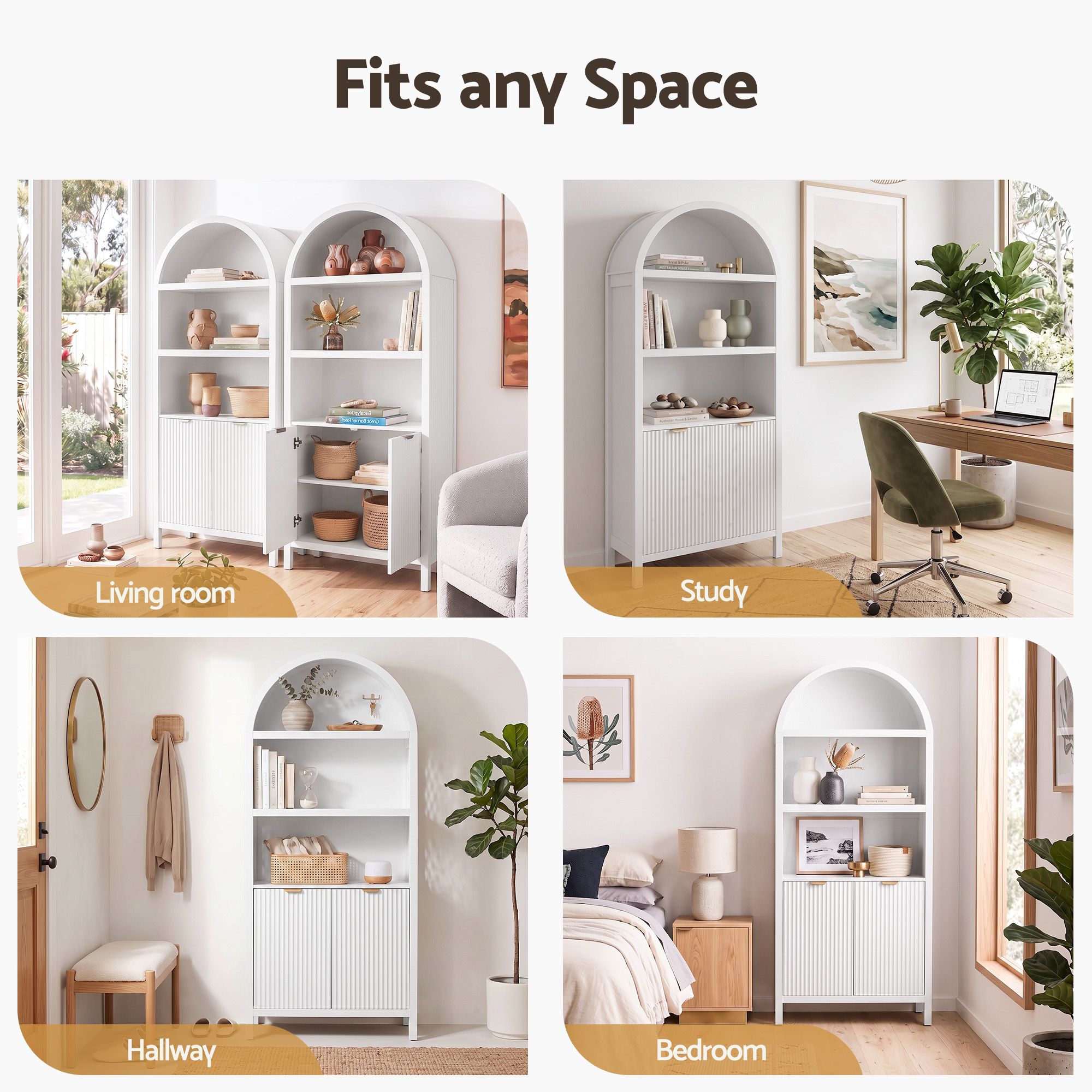 Artiss Buffet Sideboard Cabinet Pantry 180CM Arched Storage Bookshelf White Bedworld