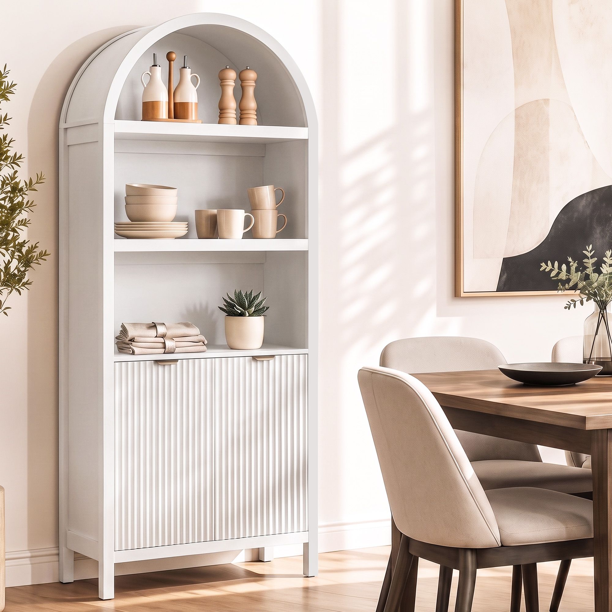Artiss Buffet Sideboard Cabinet Pantry 180CM Arched Storage Bookshelf White Bedworld