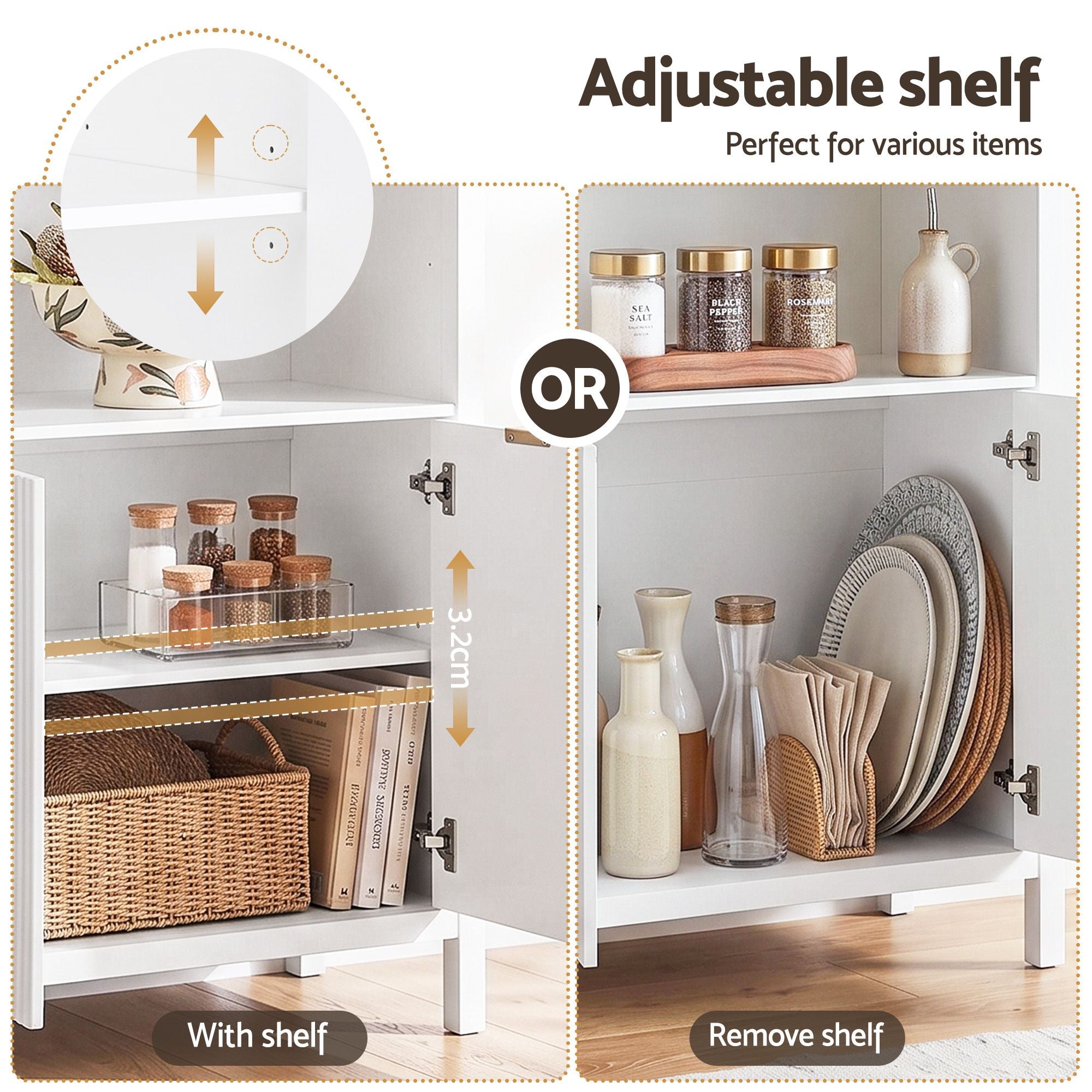 Artiss Buffet Sideboard Cabinet Pantry X2 180CM Arched Storage Bookshelf White Bedworld