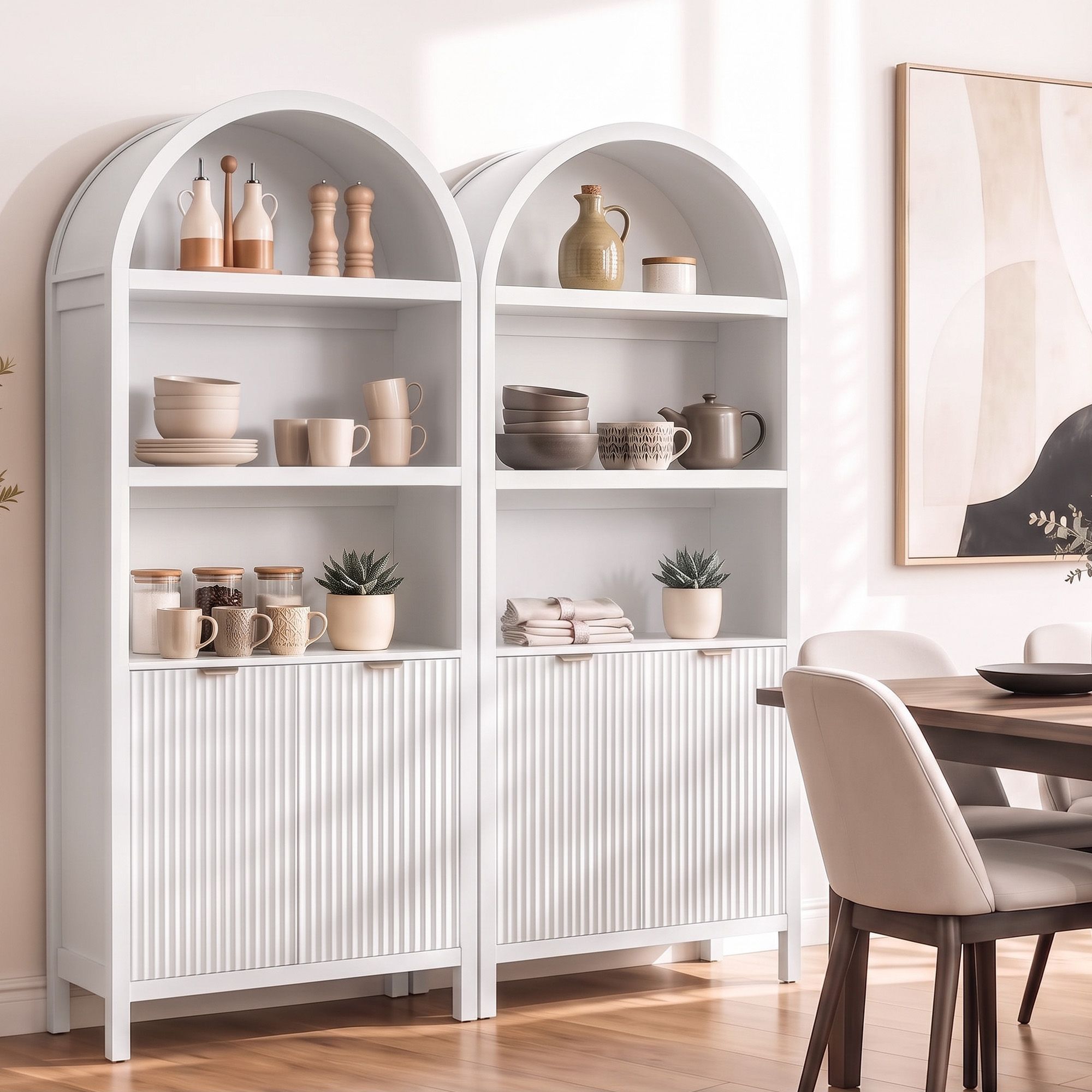 Artiss Buffet Sideboard Cabinet Pantry X2 180CM Arched Storage Bookshelf White Bedworld