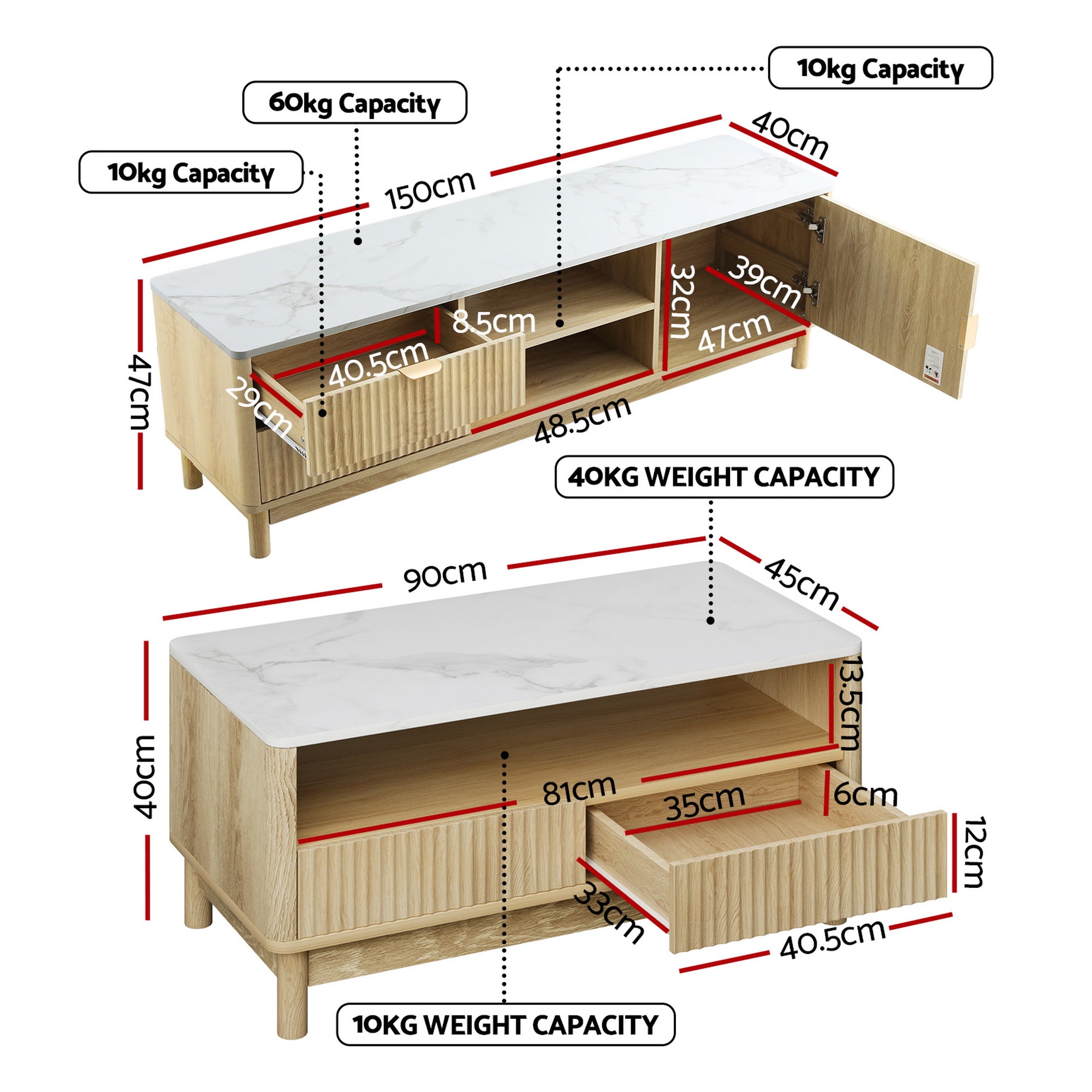 Artiss TV Unit & Coffee Table Set Storage Drawers Pine Bedworld